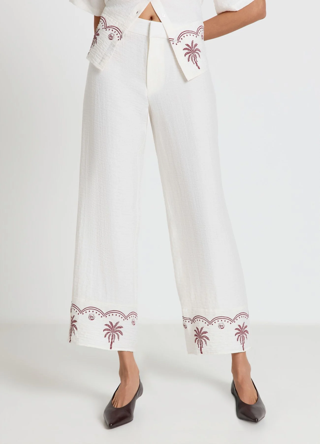 Pantaloni straight con ricamo palme - Image 2