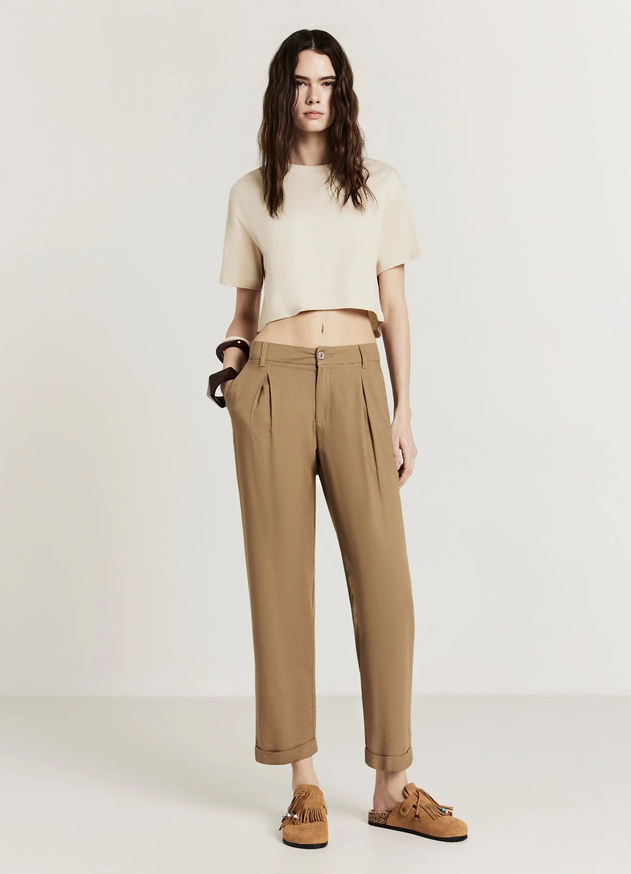 Pantaloni tasche alla francese misto lino