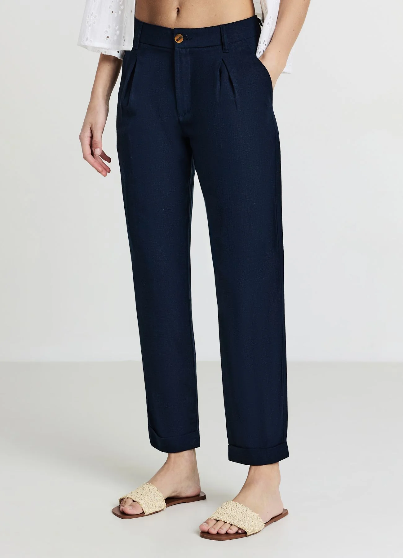 Pantaloni tasche alla francese misto lino - Image 3