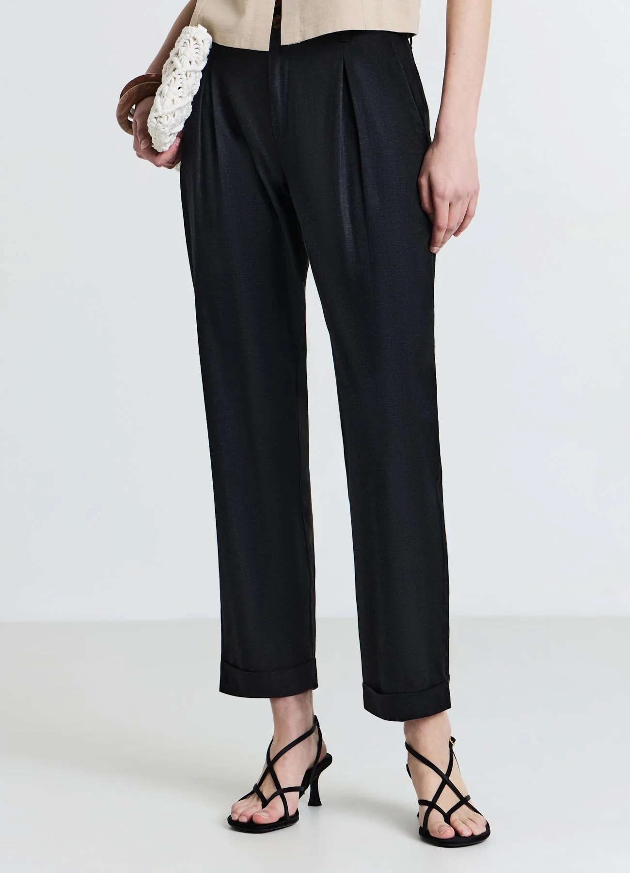 Pantaloni tasche alla francese misto lino