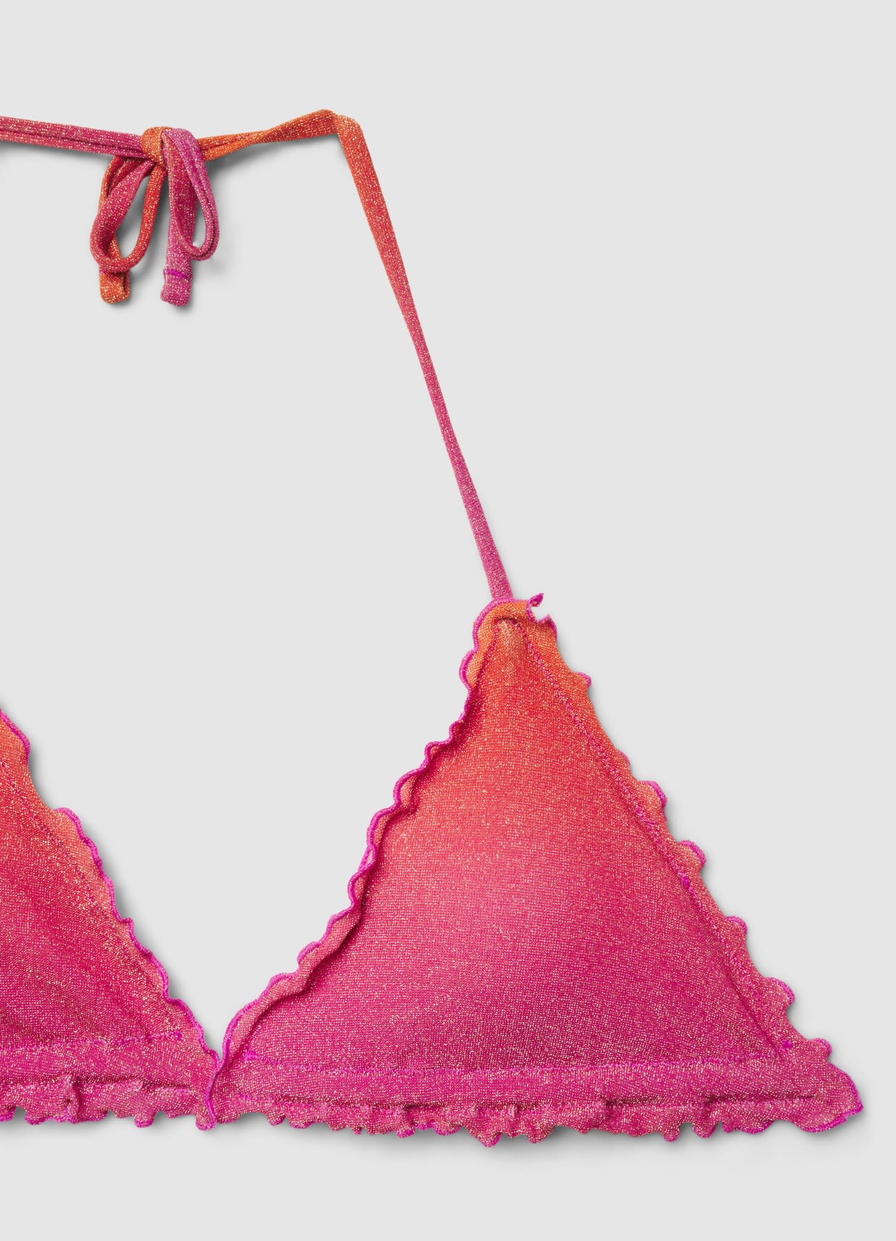 Reggiseno bikini triangolo con volant ed effetto luccicante - Image 3