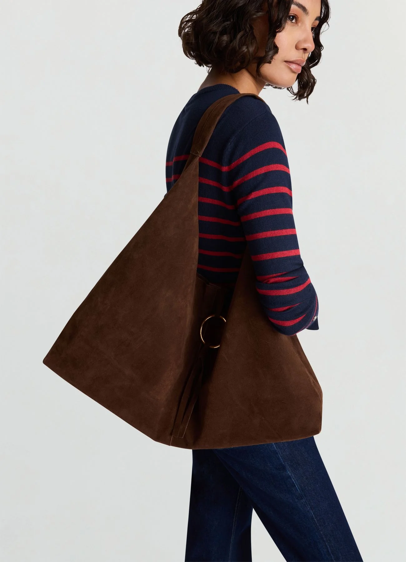 Shopper trapezio in similcamoscio