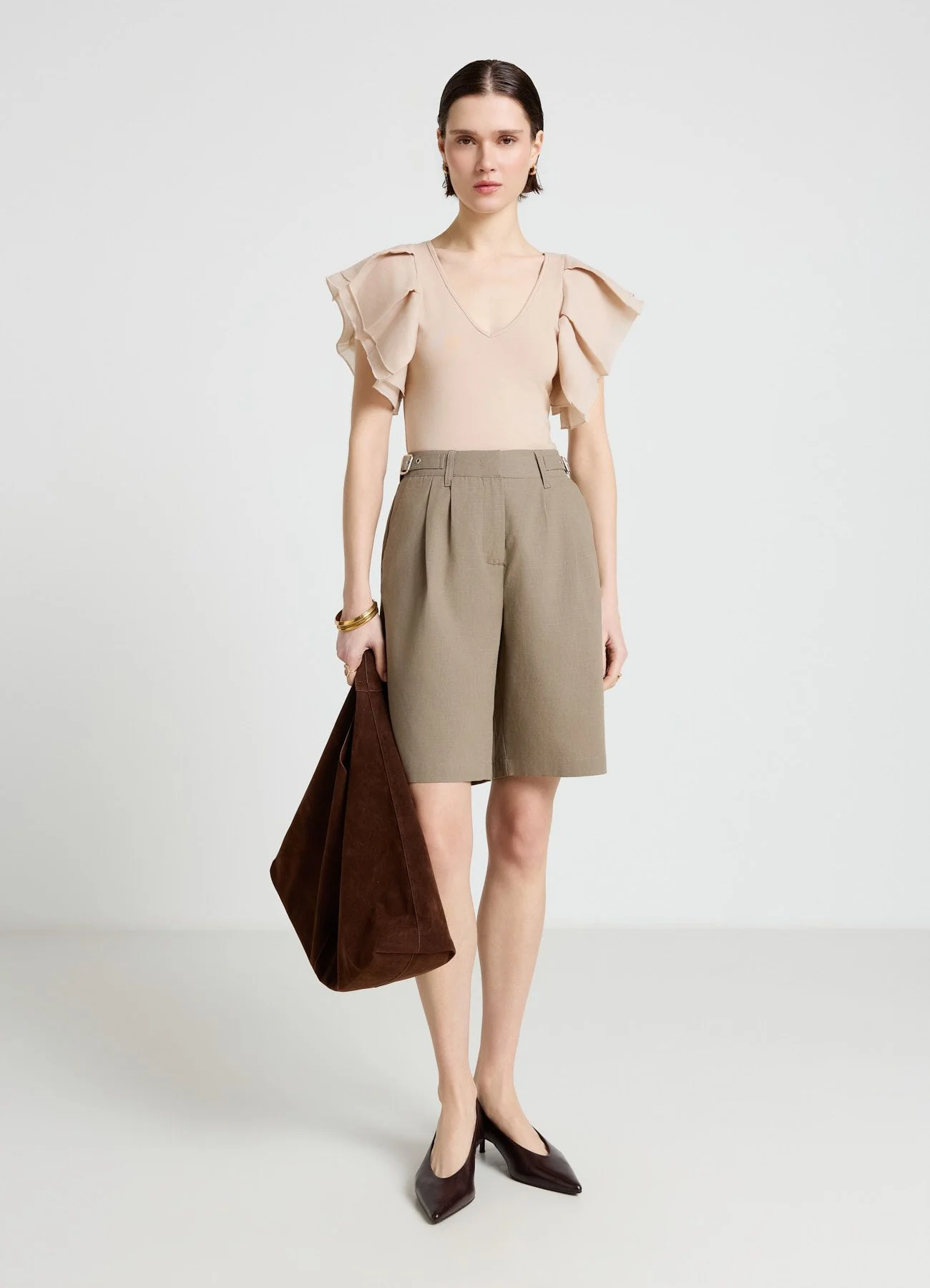 Shorts bermuda con fibbie in vita