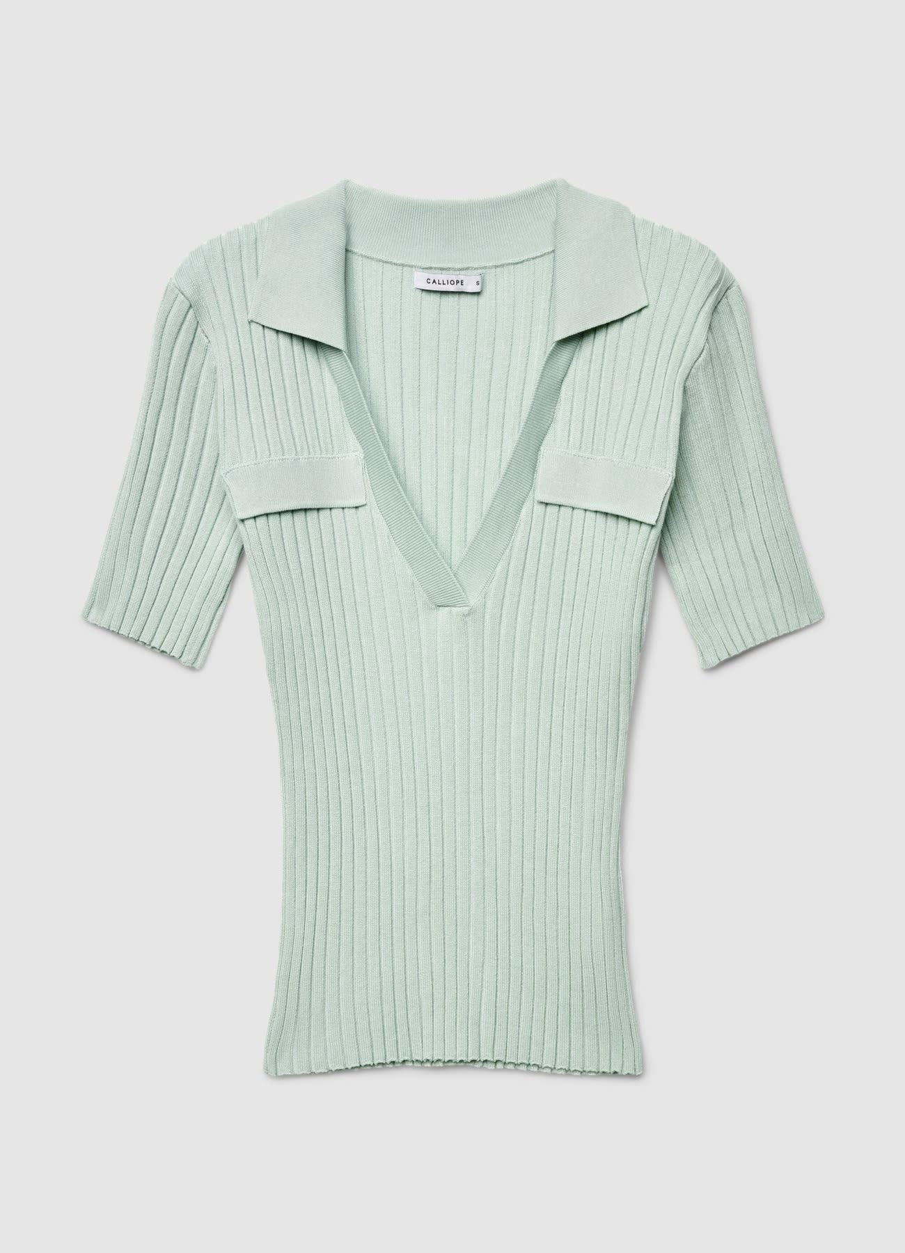 T-shirt a costine con colletto polo - Image 5