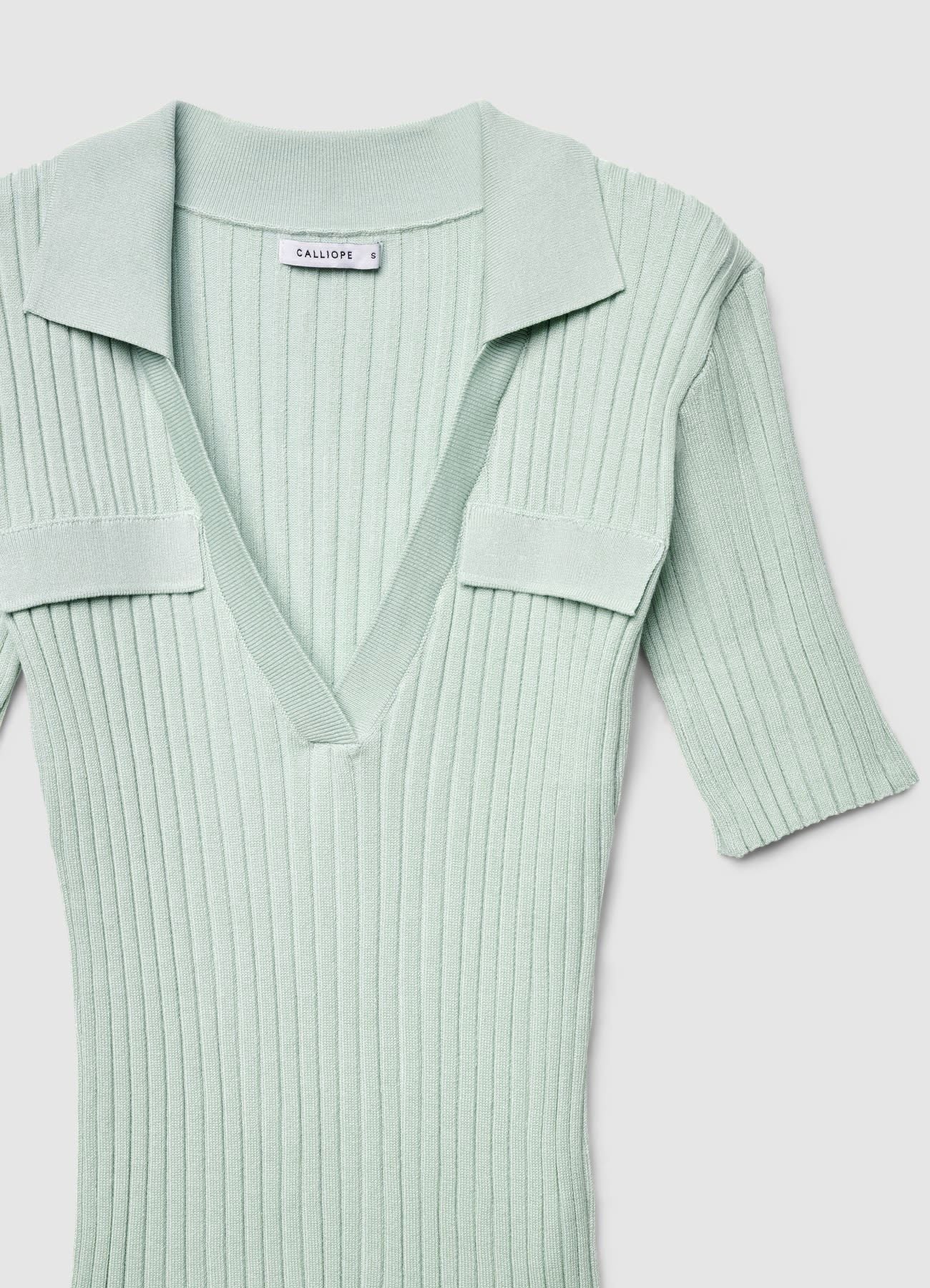 T-shirt a costine con colletto polo - Image 6