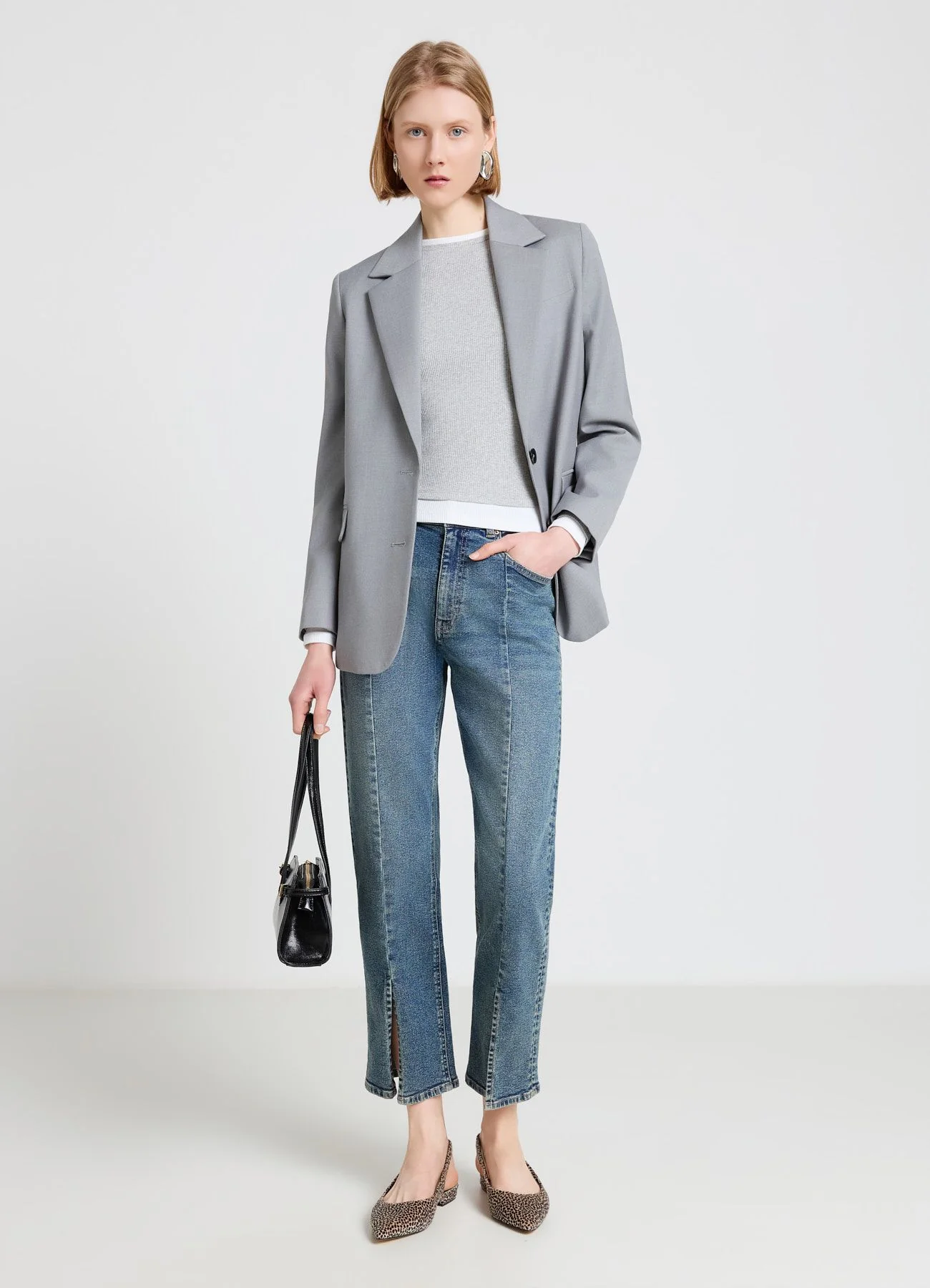 T-shirt a costine con inserti a contrasto