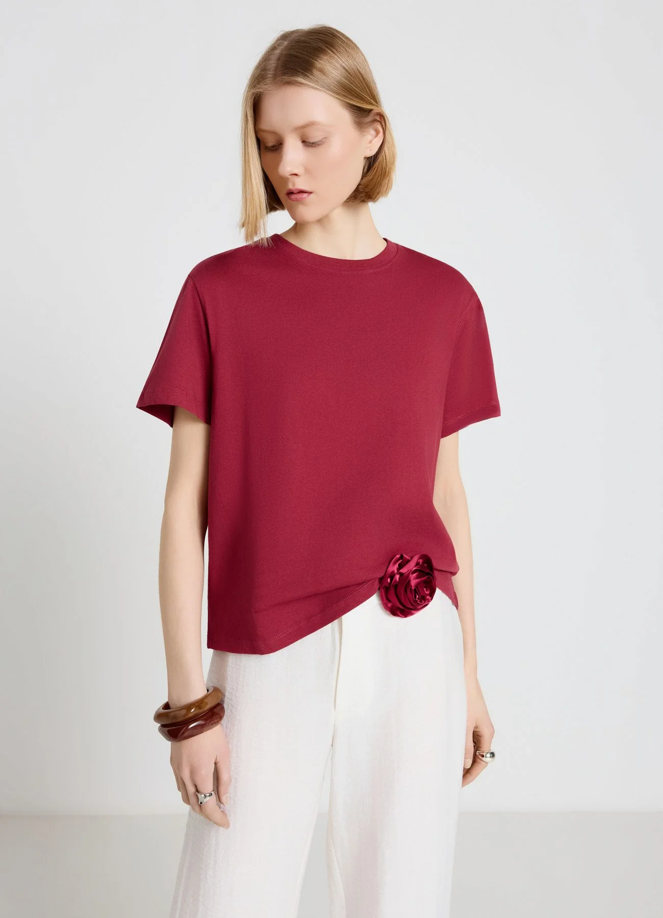 T-shirt a tinta unita con girocollo - Image 7