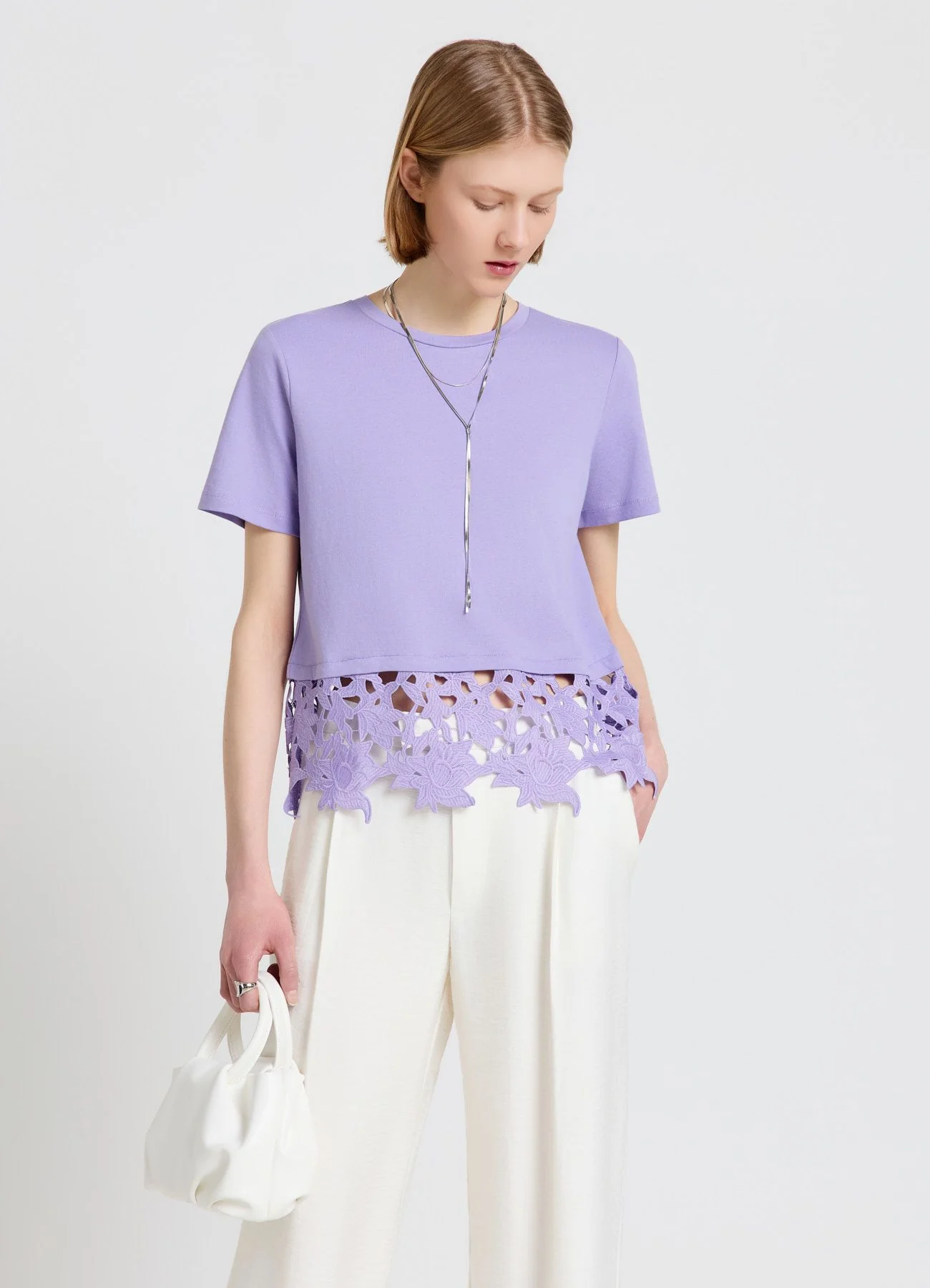 T-shirt con fondo in sangallo - Image 3