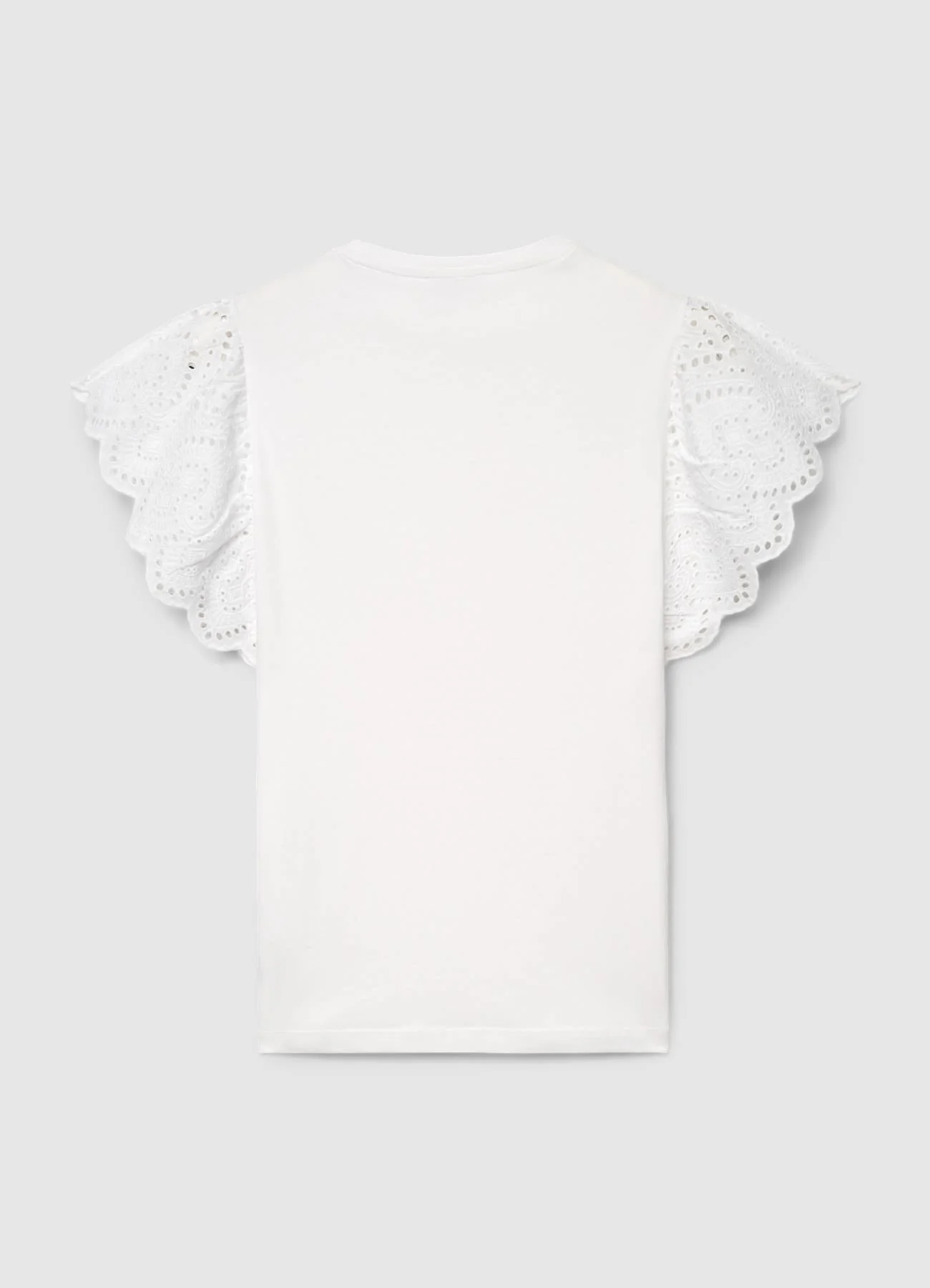 T-shirt con maniche a volant in sangallo - Image 6