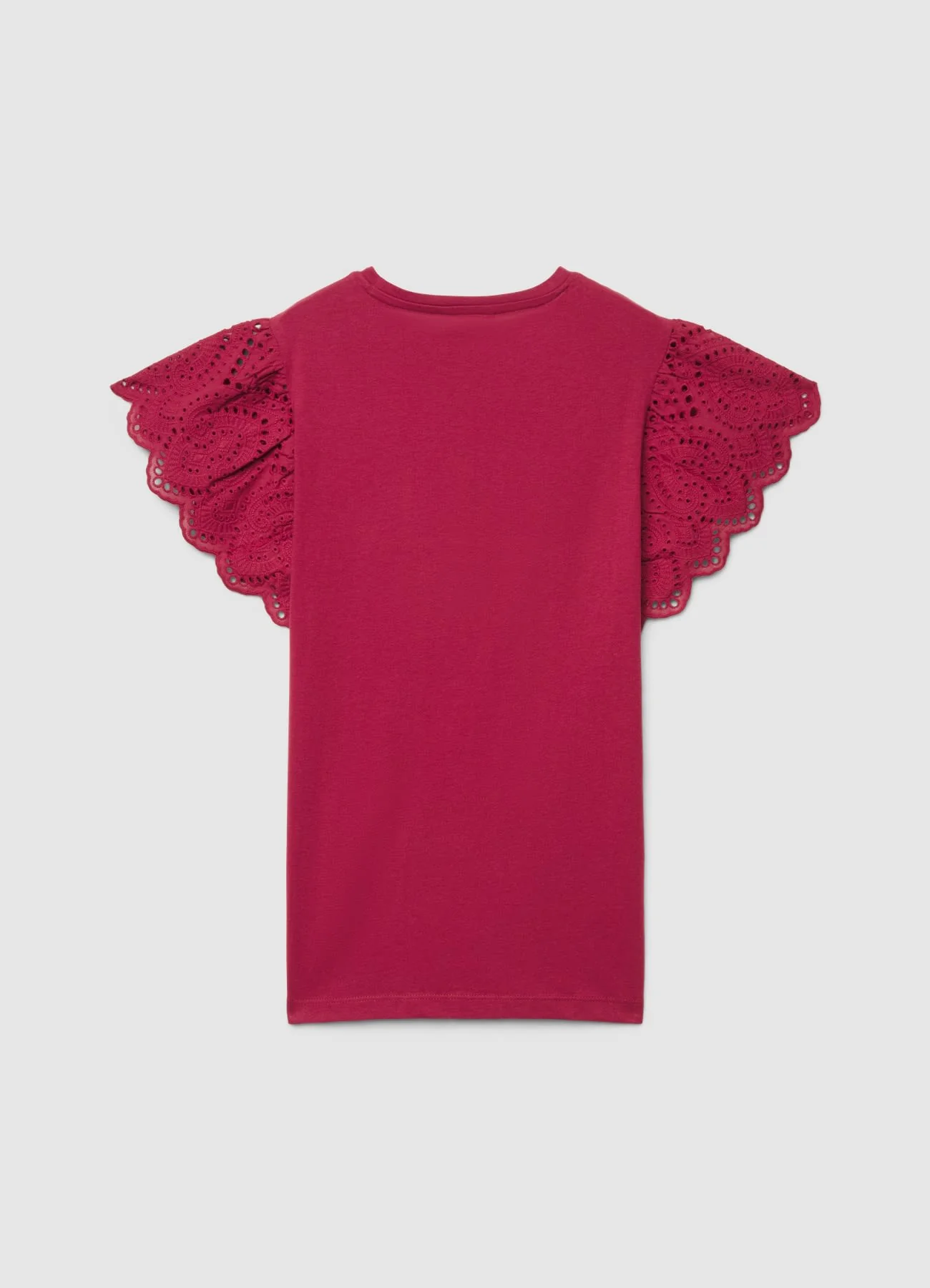 T-shirt con maniche a volant sangallo