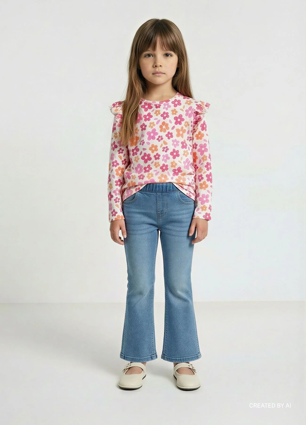 T-shirt con rouches e stampa fiori