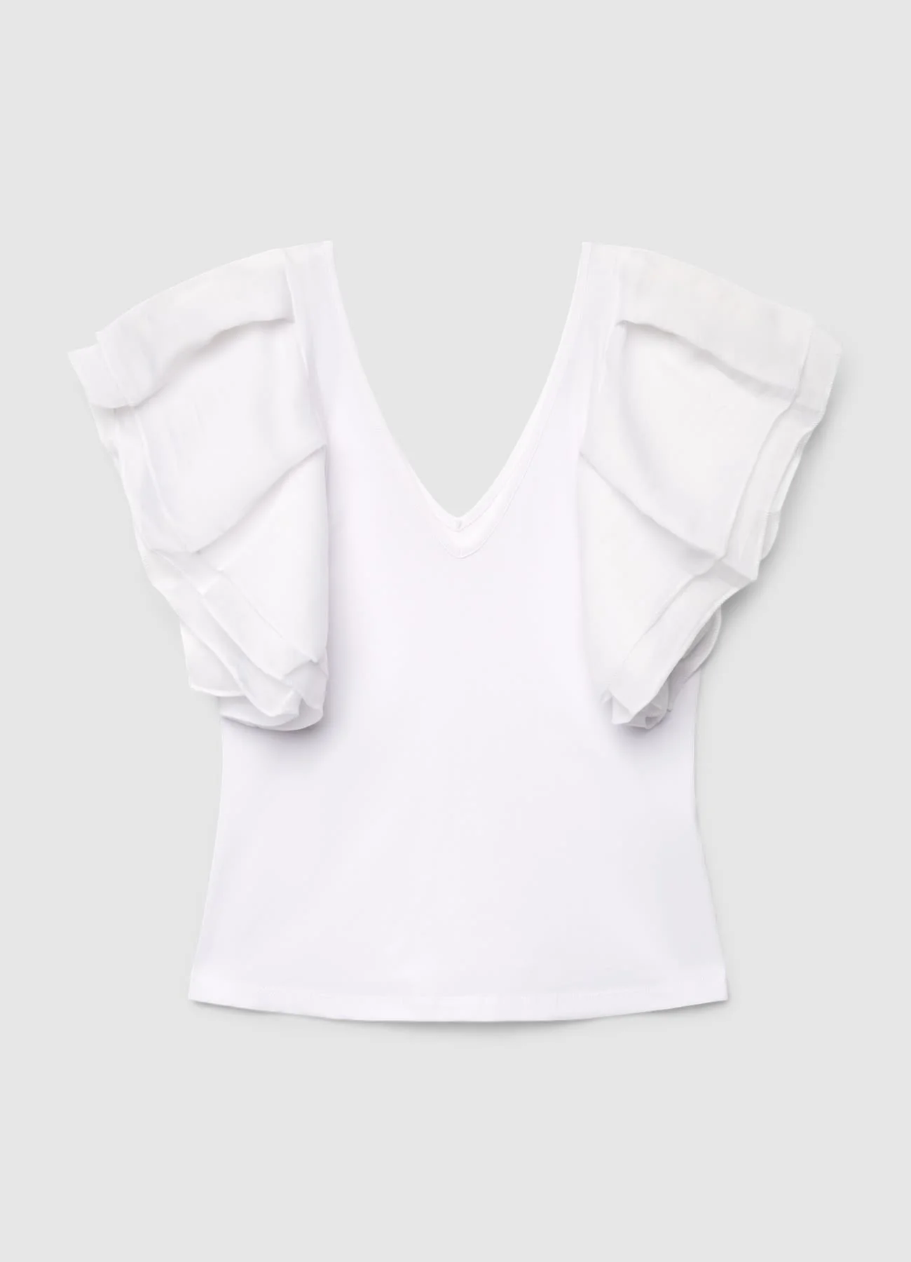 T-shirt con scollo a V e maniche a volant - Image 4