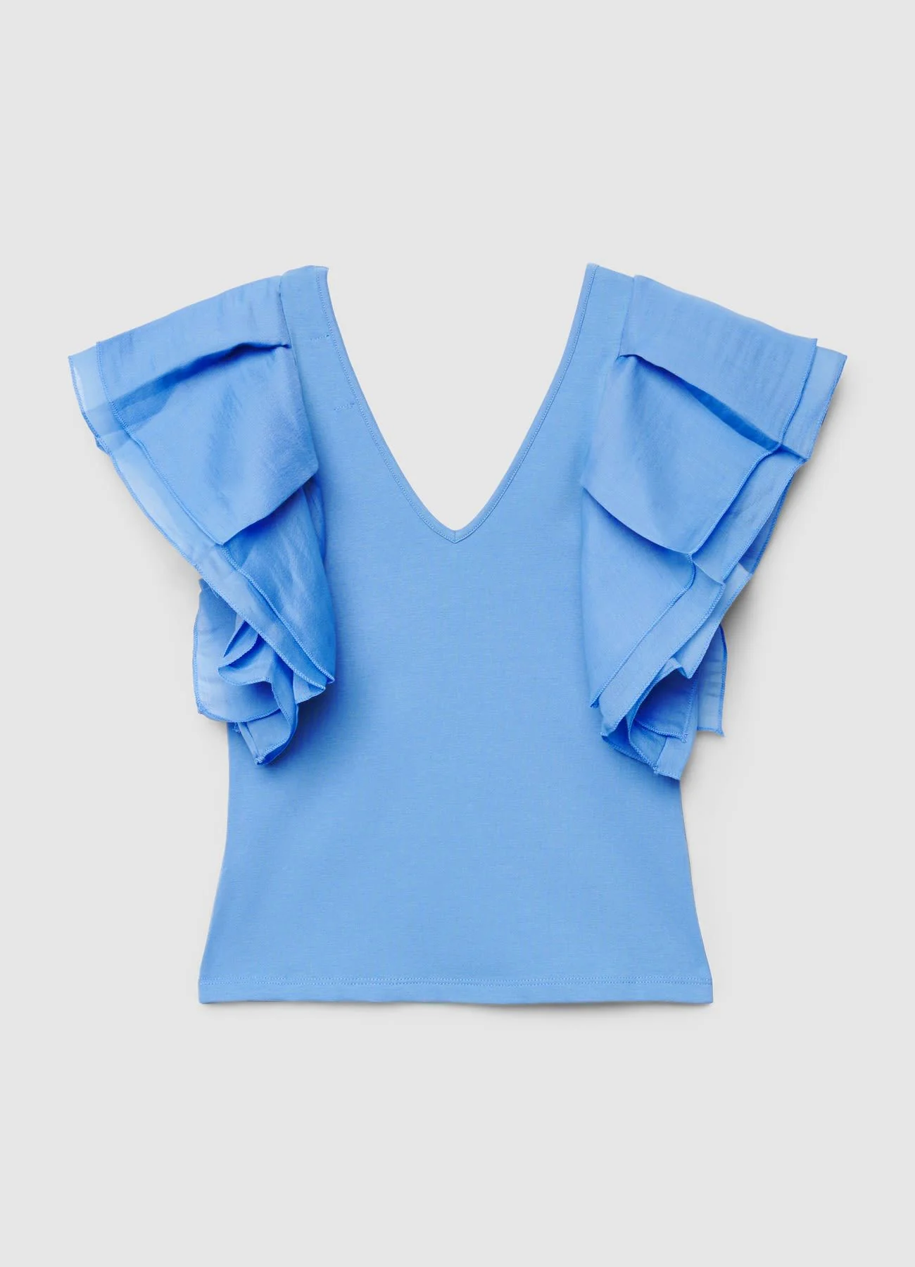T-shirt con scollo a V e maniche a volant - Image 6