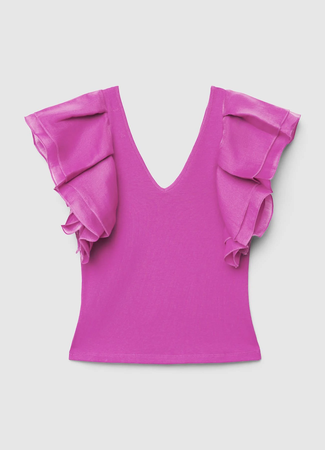 T-shirt con scollo a V e maniche a volant - Image 5