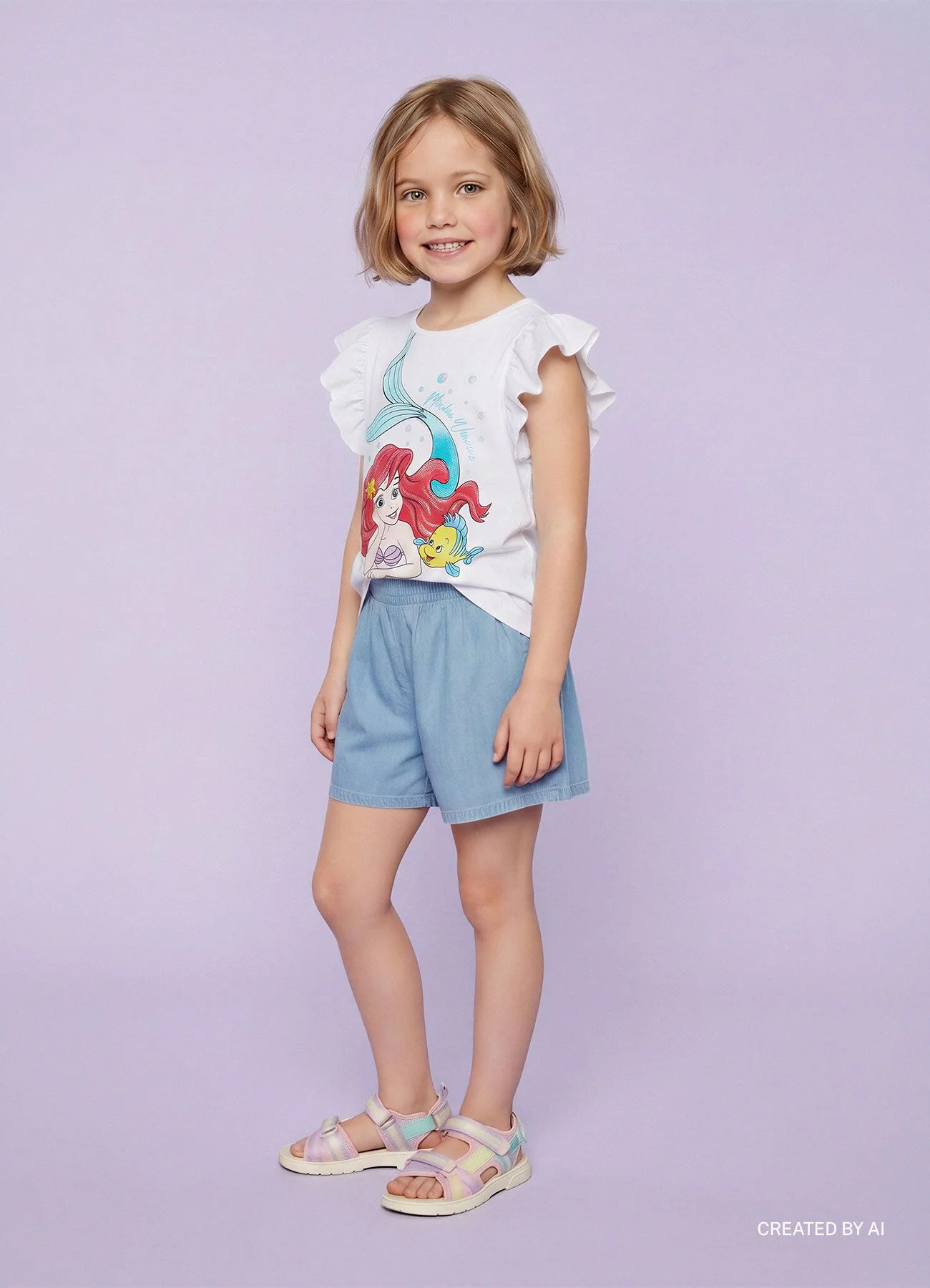 T-shirt con stampa Ariel e volant - Image 4
