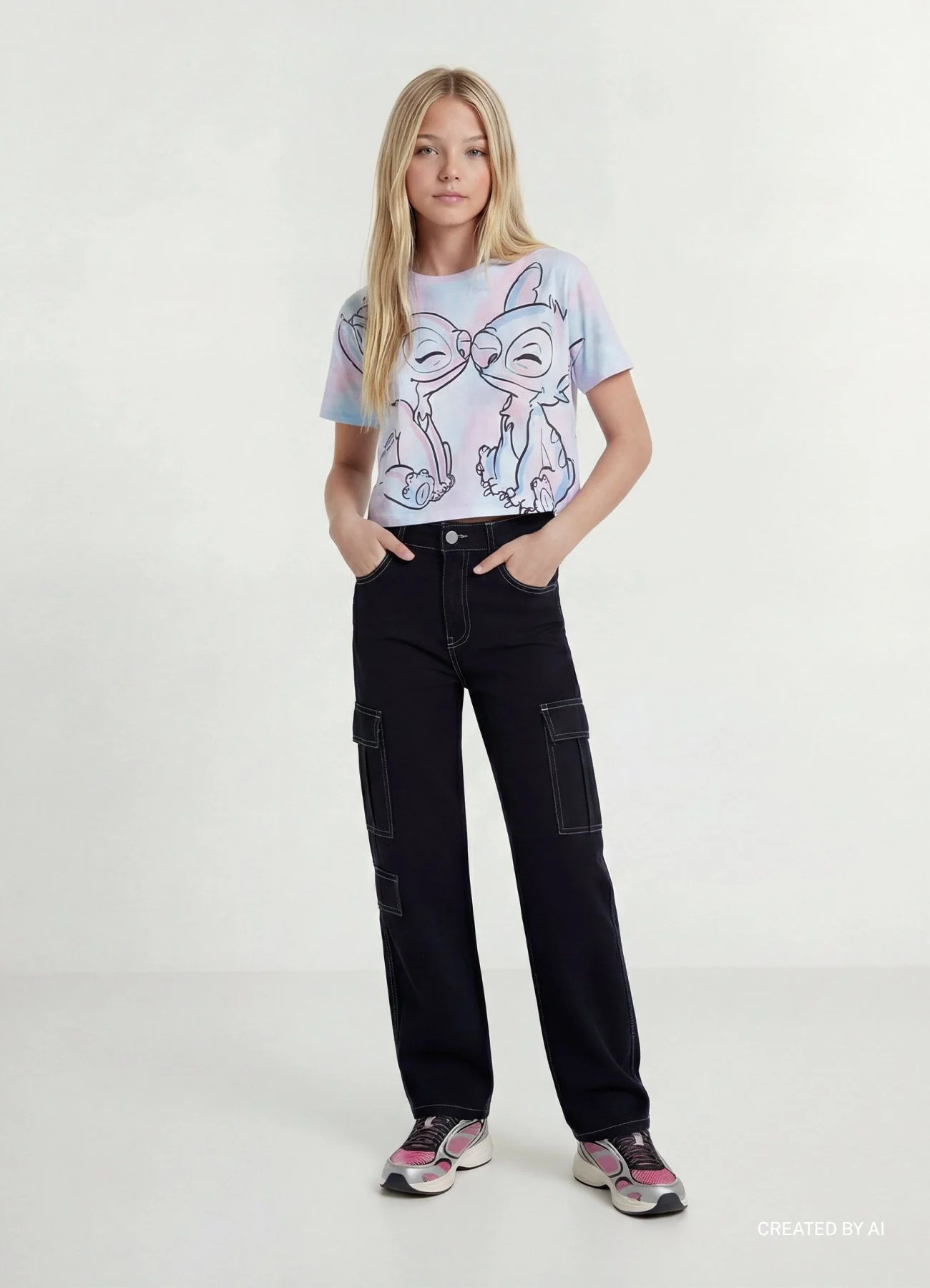 T-shirt con stampa Stitch ed Angel