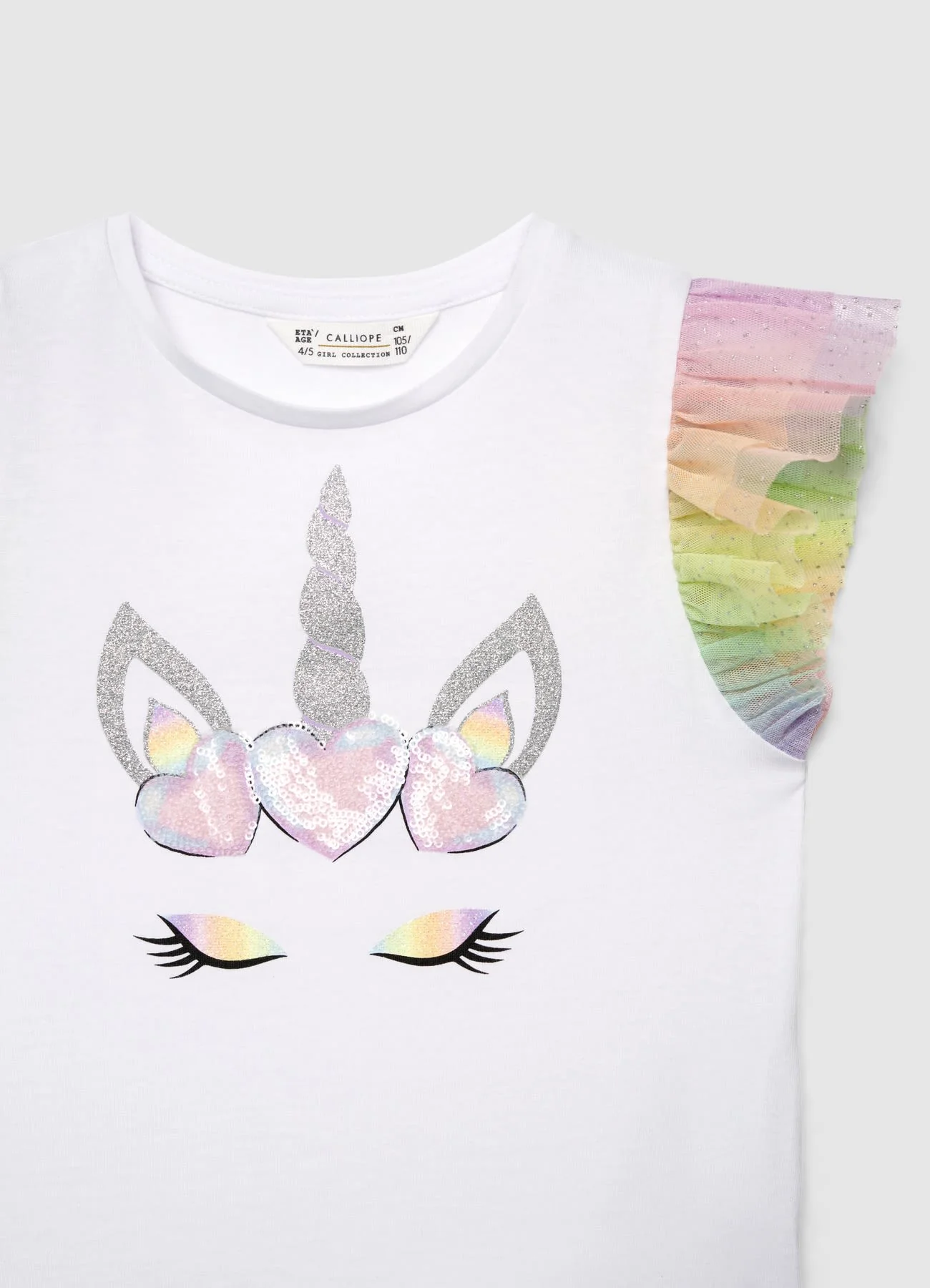 T-shirt con stampa unicorno e volant - Image 2