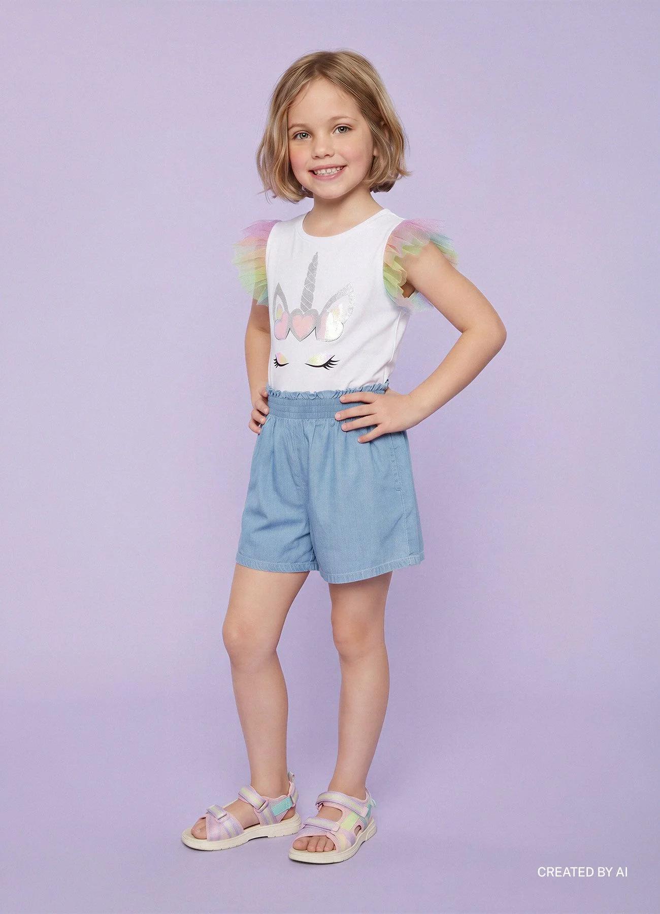 T-shirt con stampa unicorno e volant - Image 4