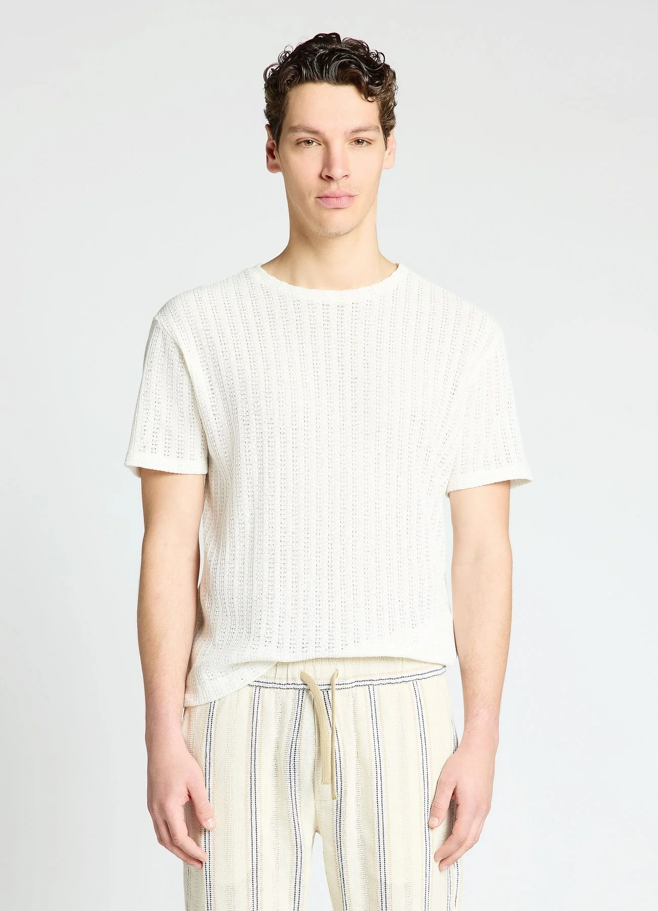 T-shirt in maglia traforata a coste