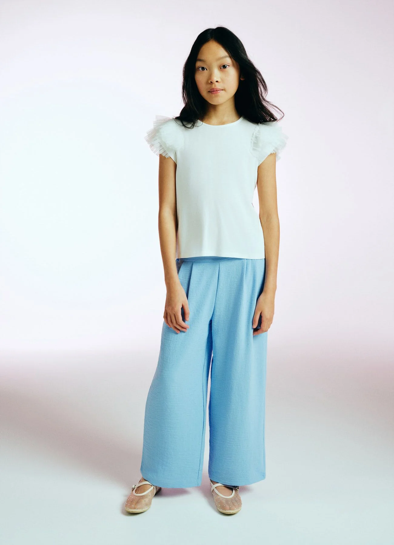 T-shirt maniche a balze in tulle - Image 4