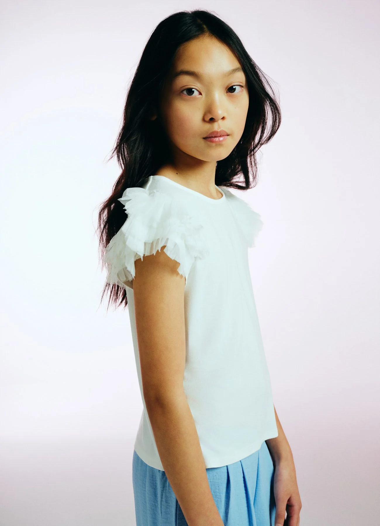 T-shirt maniche a balze in tulle - Image 5