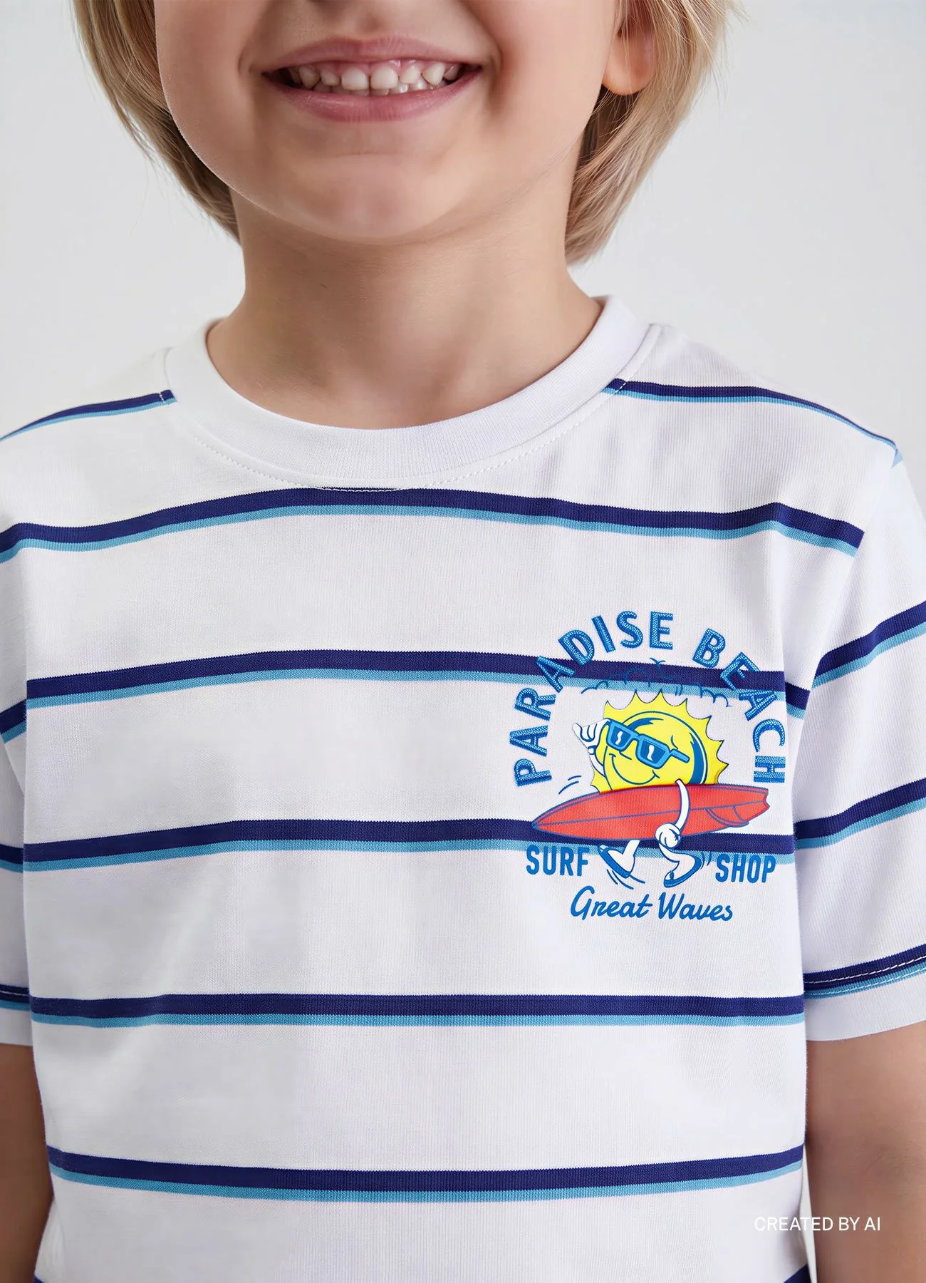 T-shirt over a righe con ricamo e stampa surf - Image 5