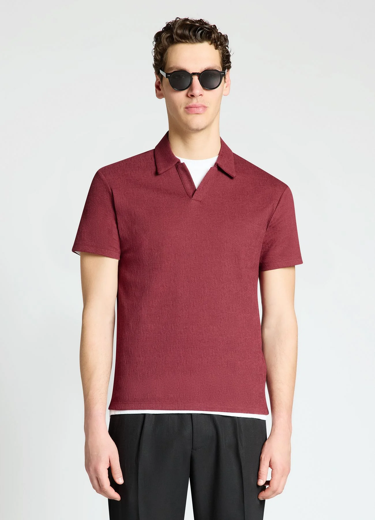 T-shirt polo goffrata a tinta unita - Image 2