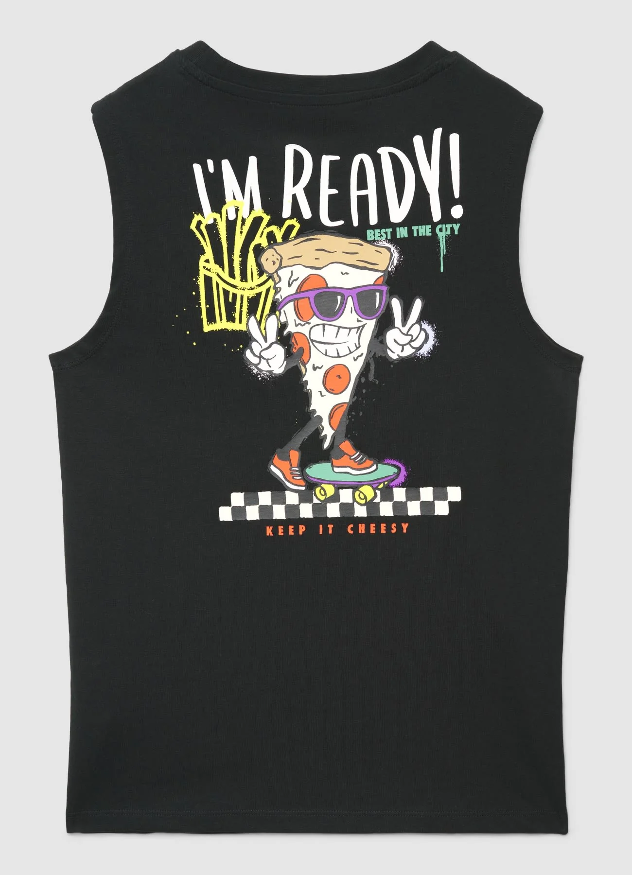 T-shirt smanicata con stampa pizza e scritte - Image 3