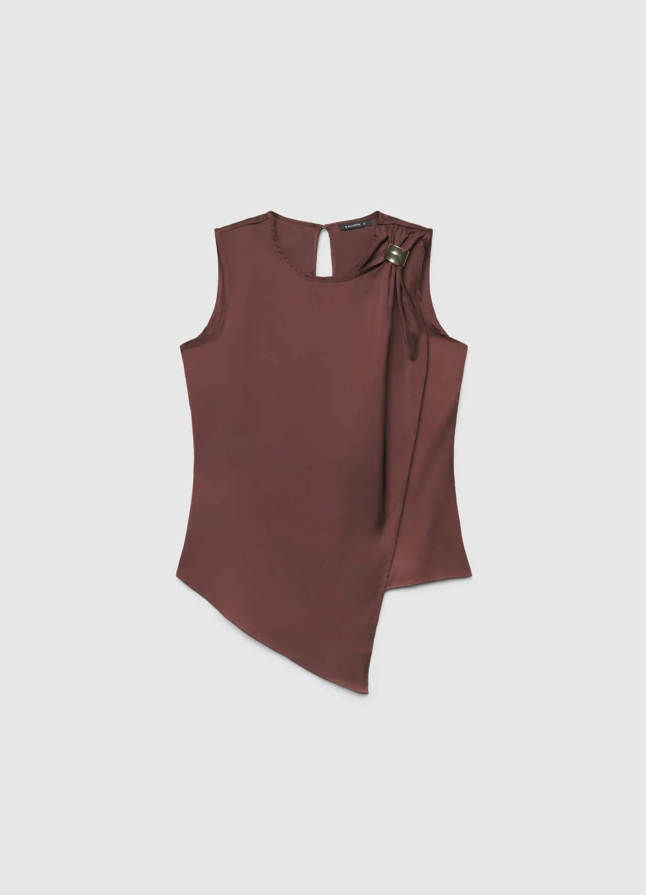 Top asimmetrico similsatin con fibbia