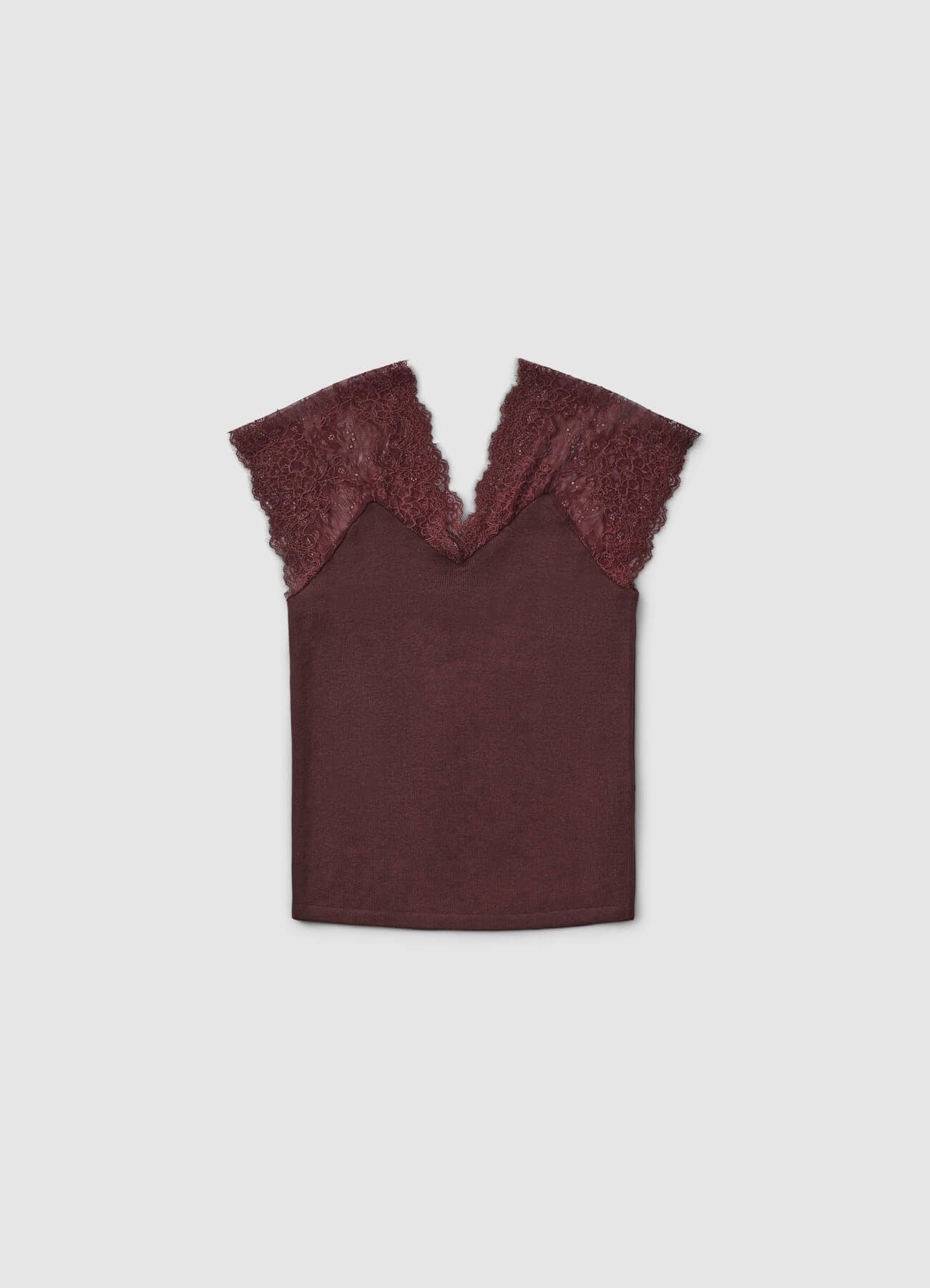 Top con scollo a V e dettagli in pizzo - Image 5