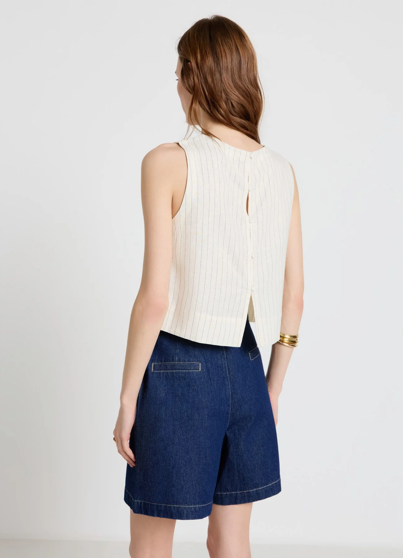 Top corto a righe con bottoni retro - Image 3