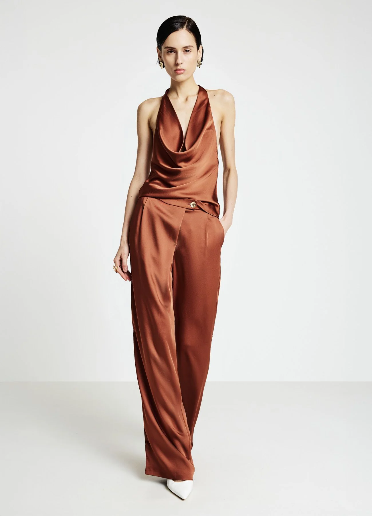 Top sciallato in simil satin con nodo - Image 2
