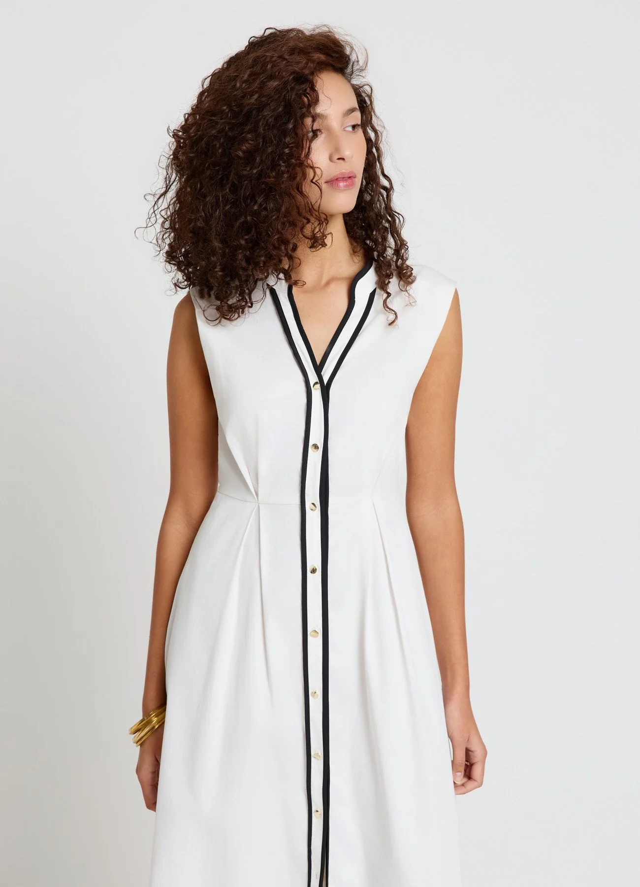Vestito chemisier con bottoni e piping a contrasto - Image 2
