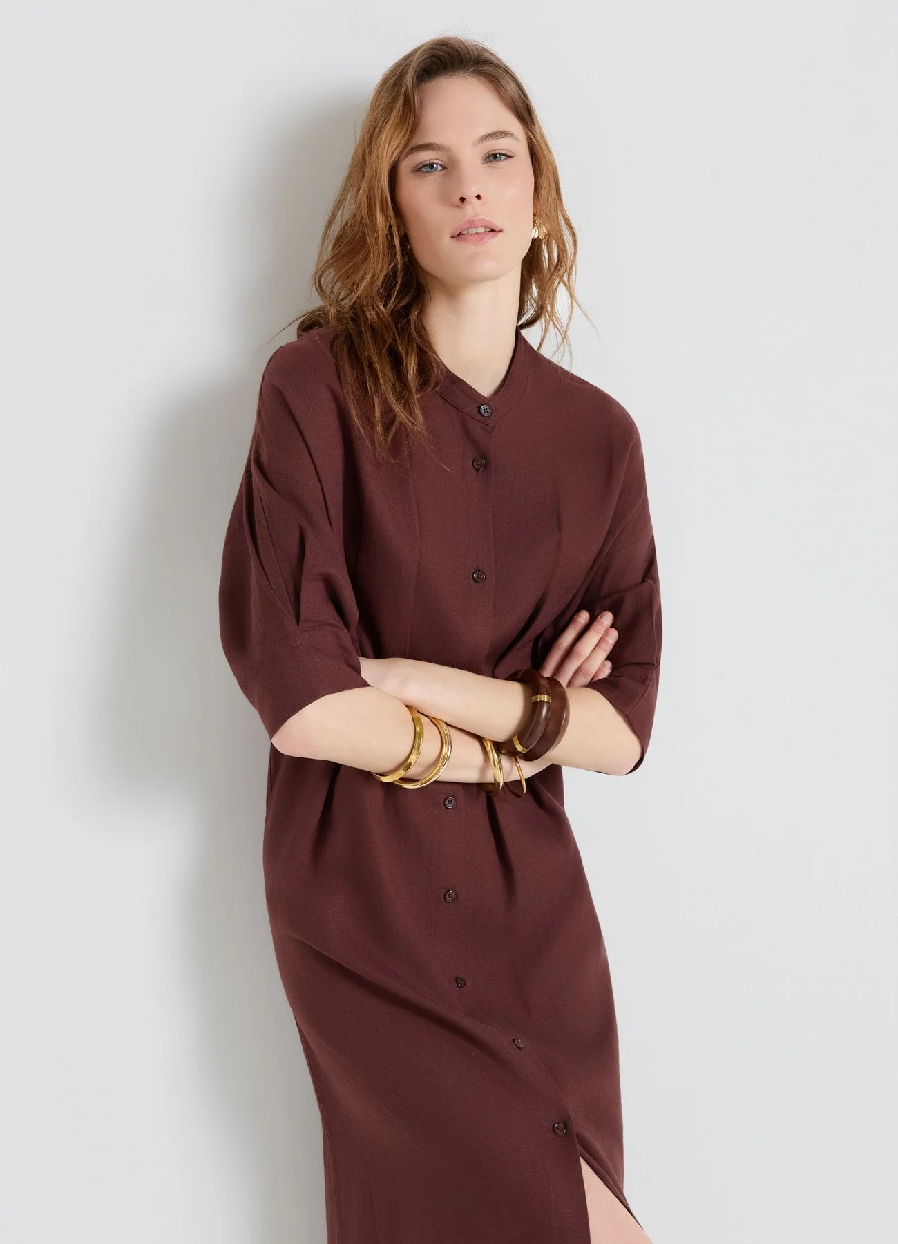Vestito chemisier con collo alla coreana - Image 7