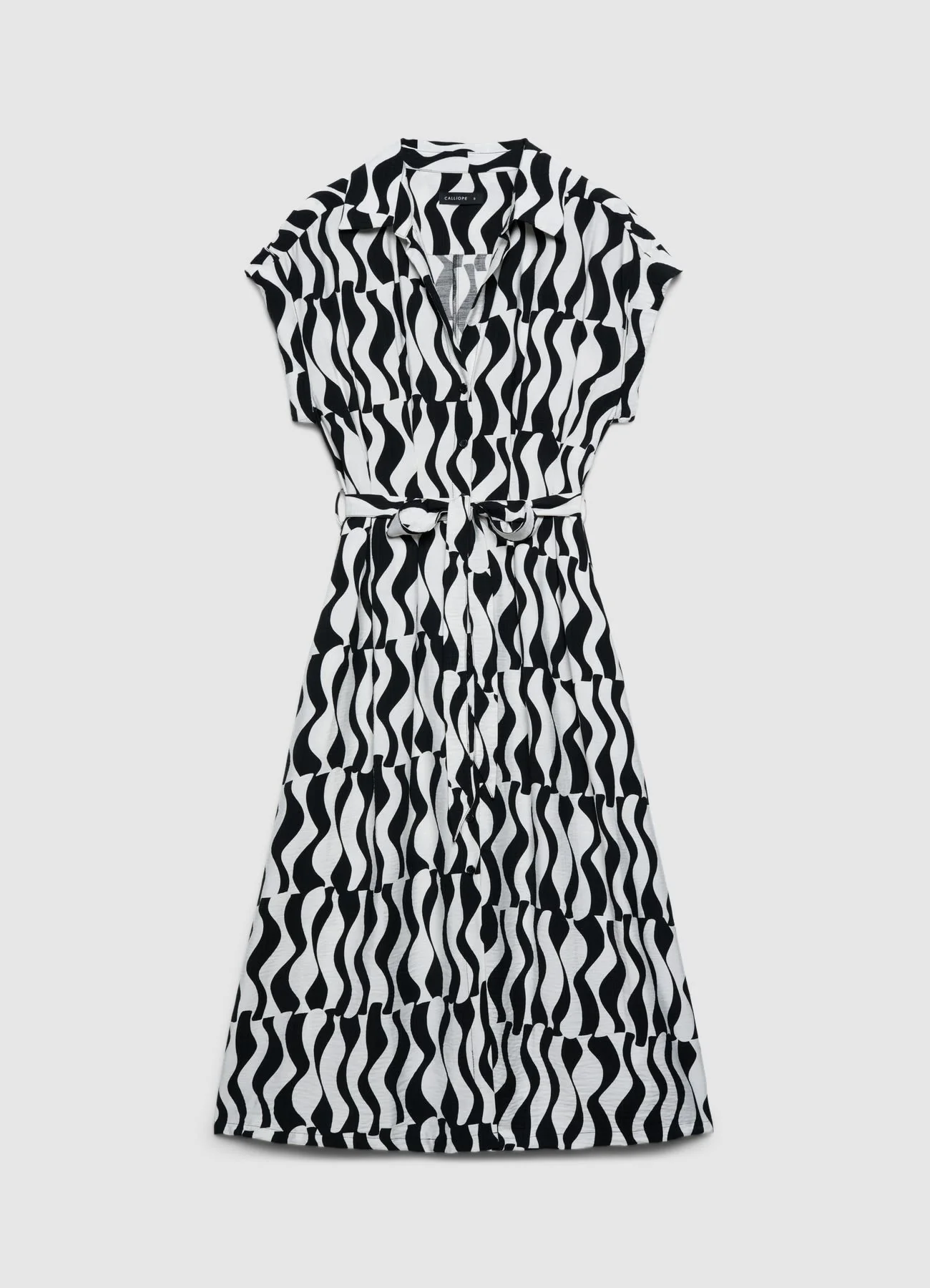 Vestito chemisier lungo con cintura e stampa geometrica - Image 5