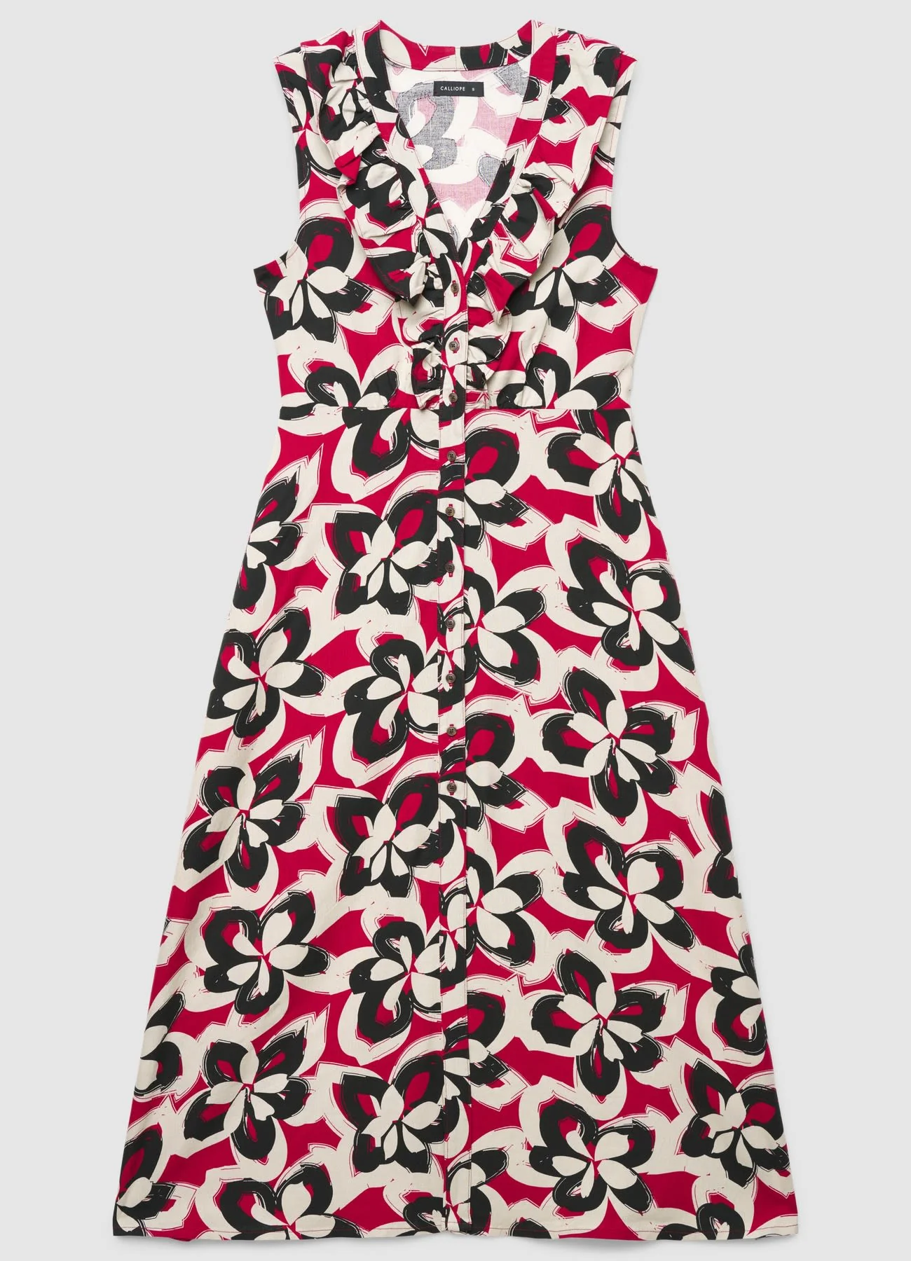 Vestito chemisier stampa fiori con frill e cintura - Image 5