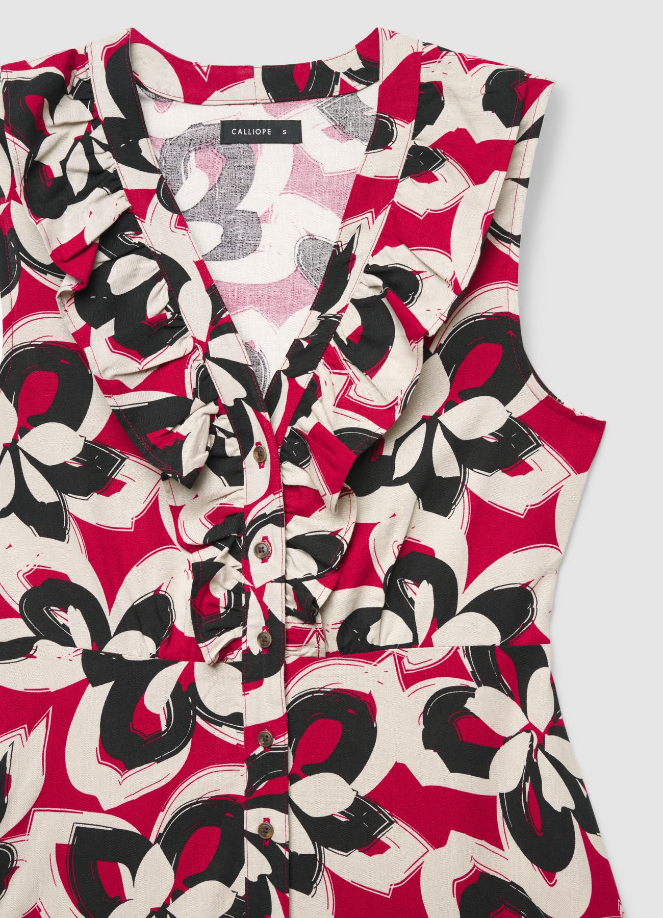 Vestito chemisier stampa fiori con frill e cintura - Image 6