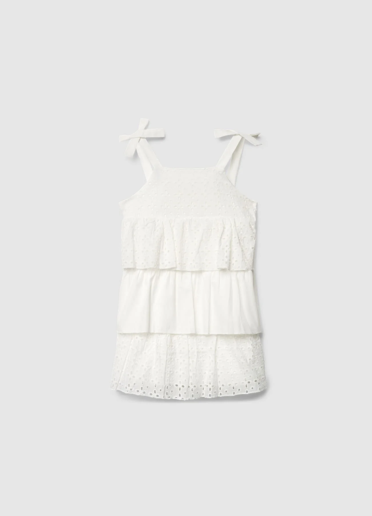 Vestito con balze e ricamo sangallo