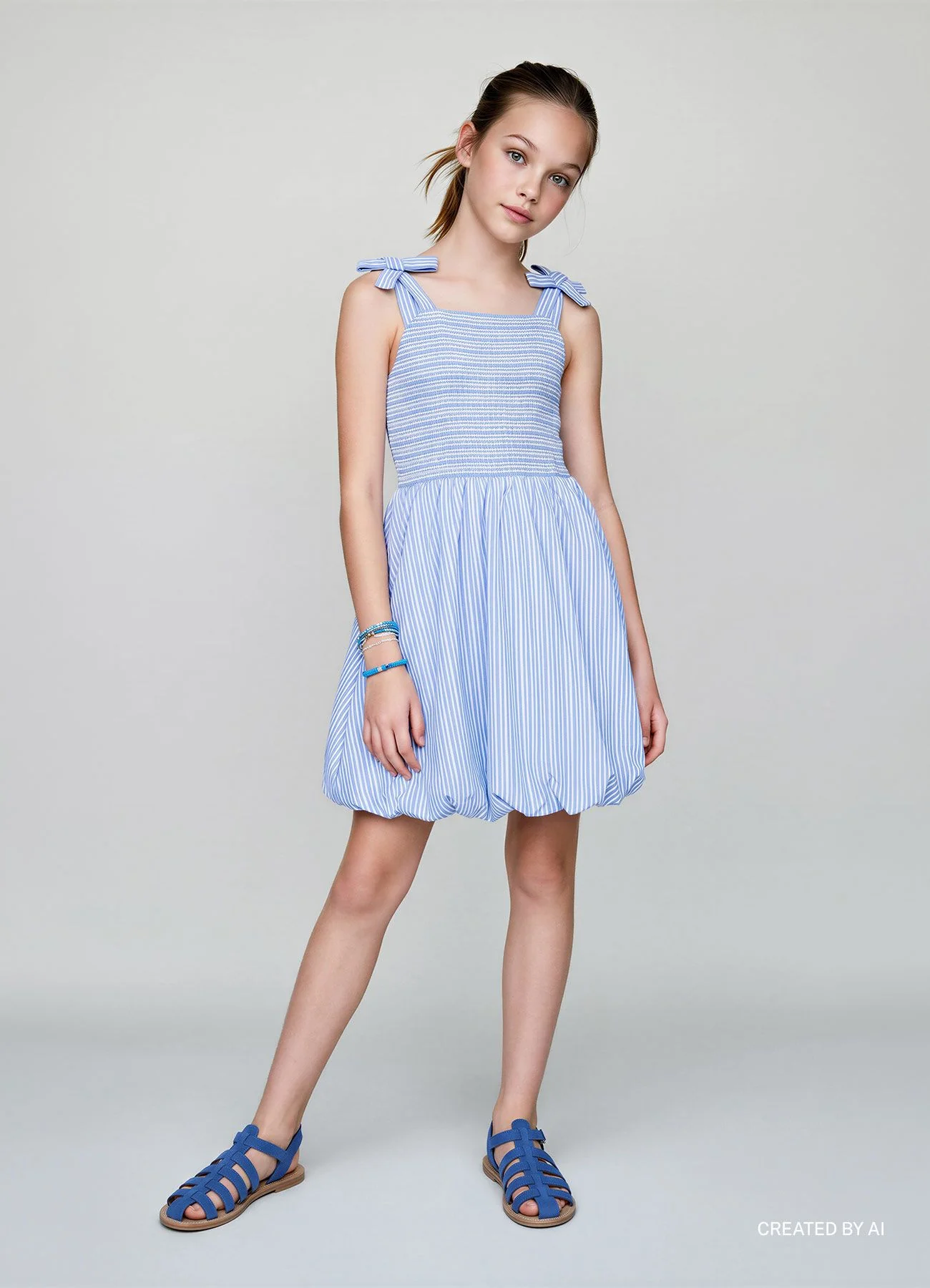 Vestito con spalline annodate e corpetto arricciato - Image 4
