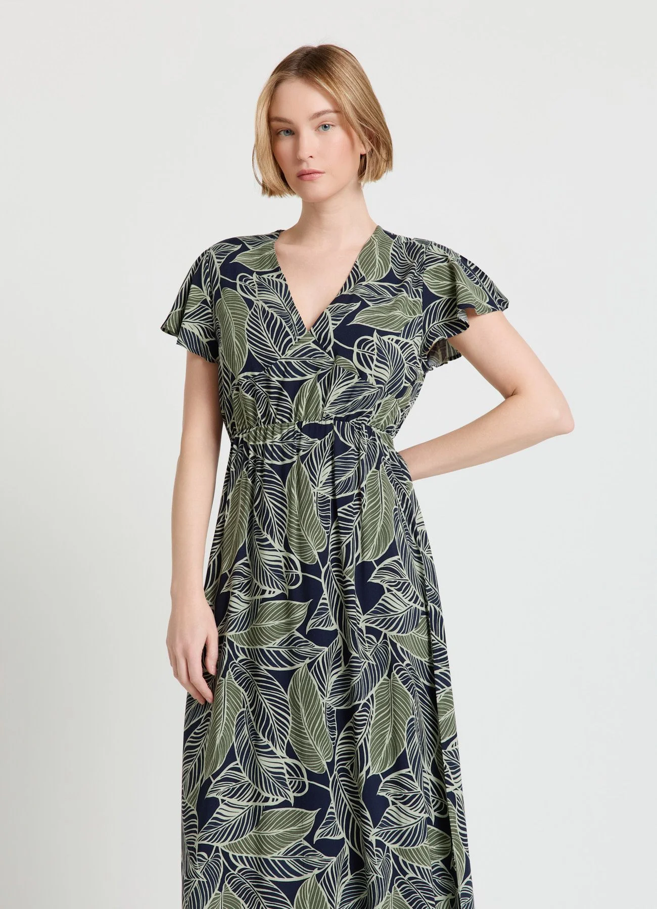 Vestito lungo con stampa foglie - Image 3