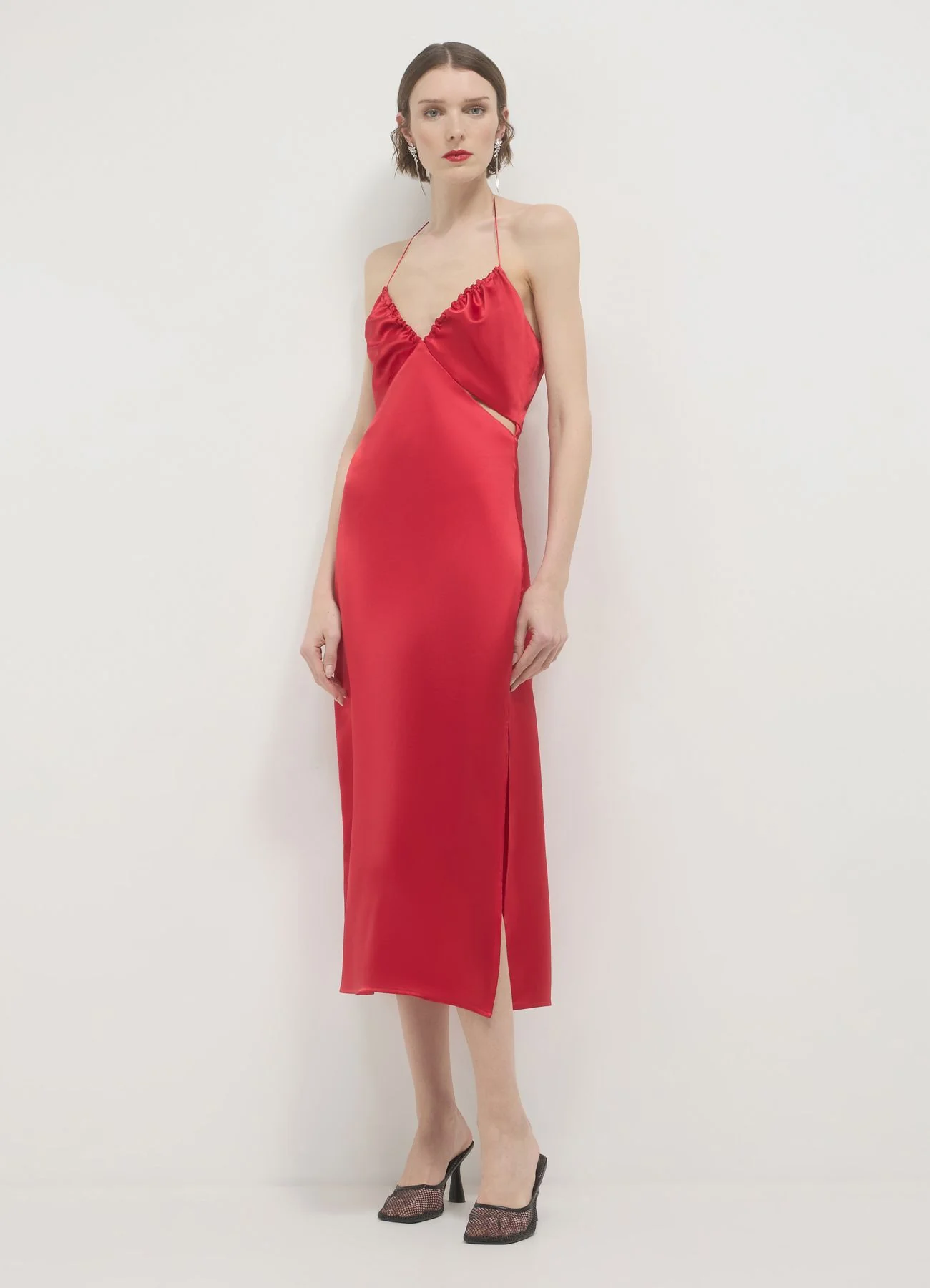 Vestito lungo simil satin cut out - Image 2