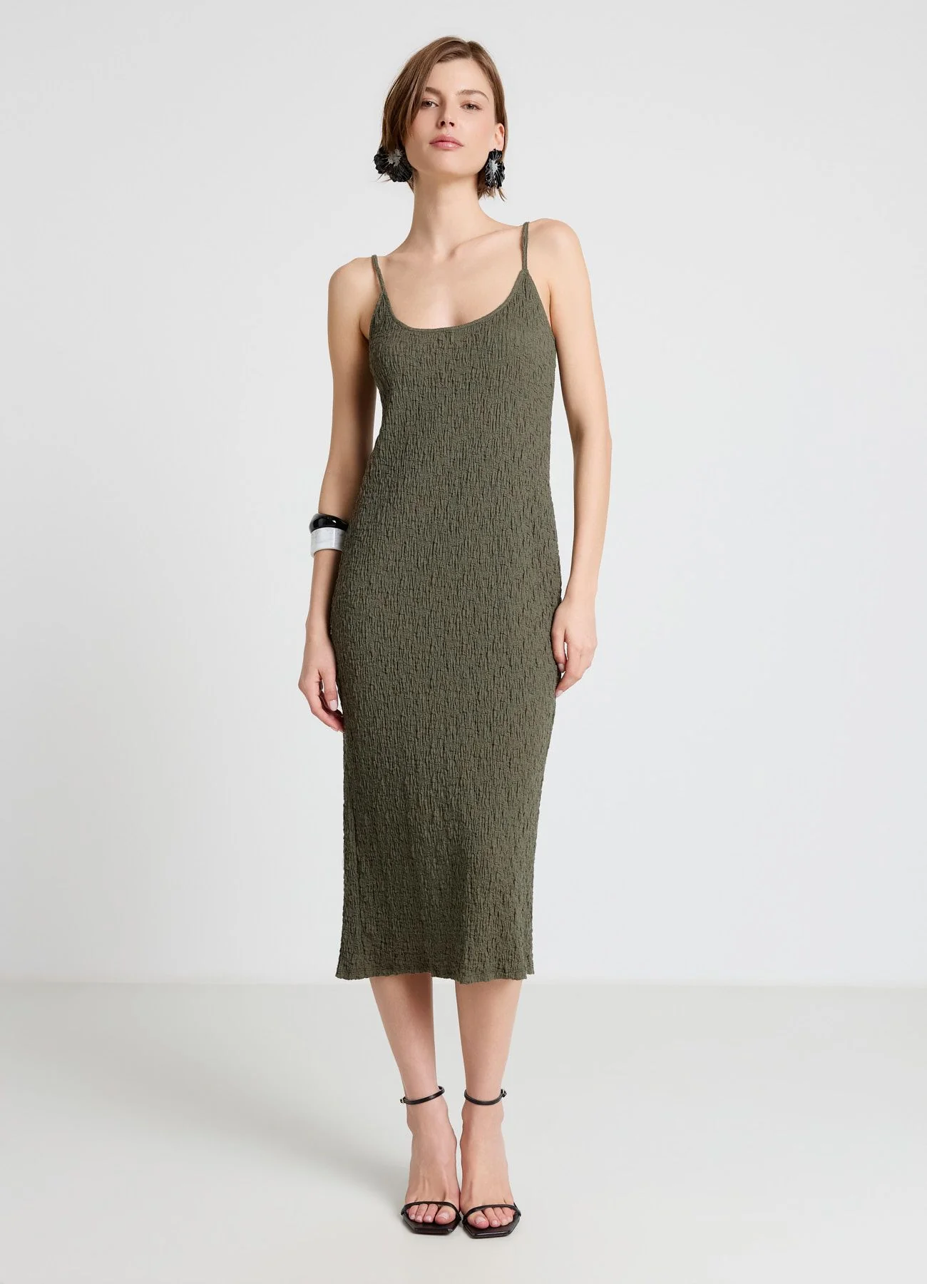 Vestito lungo tubino effetto stropicciato