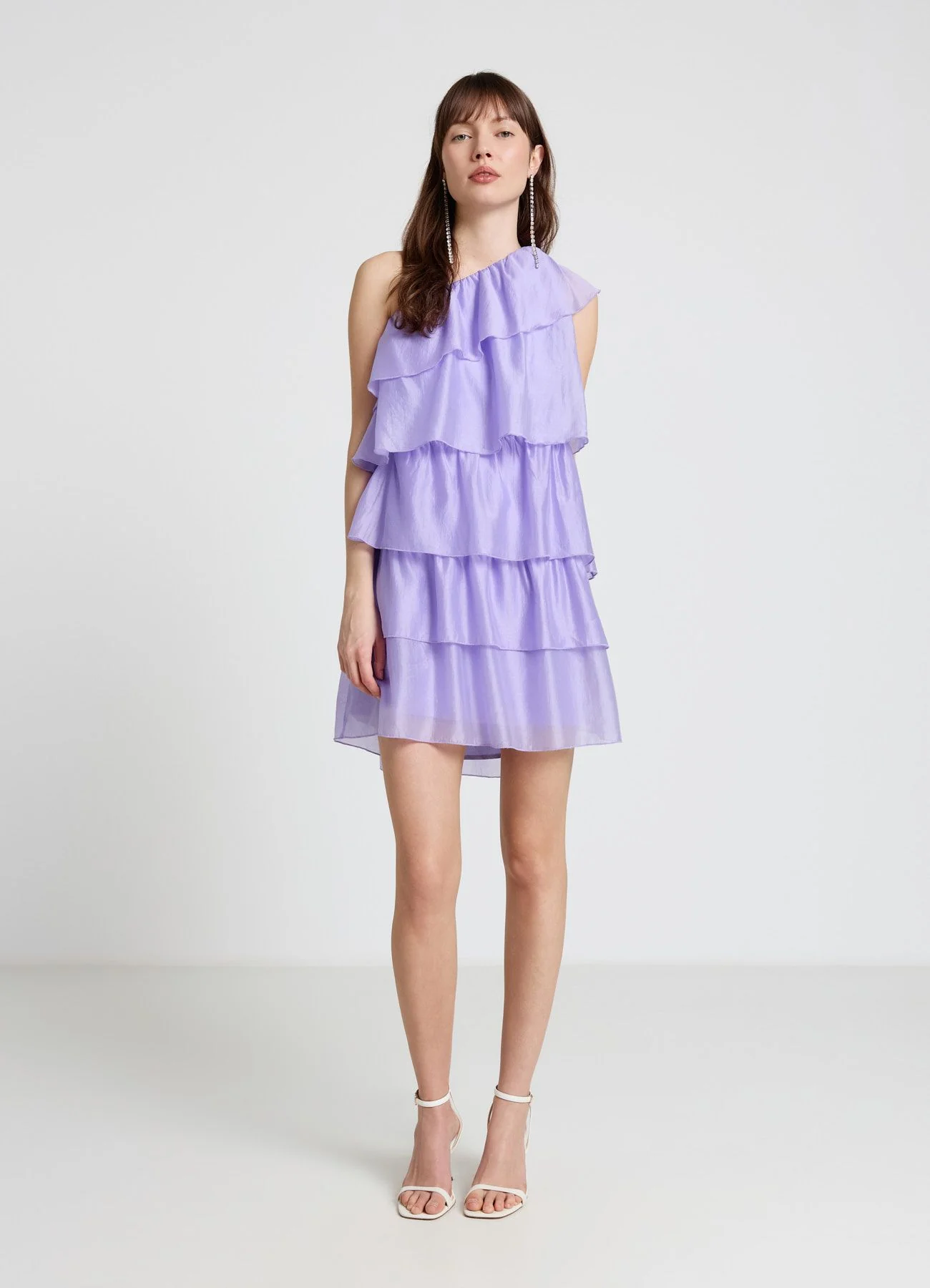Vestito monospalla con balze