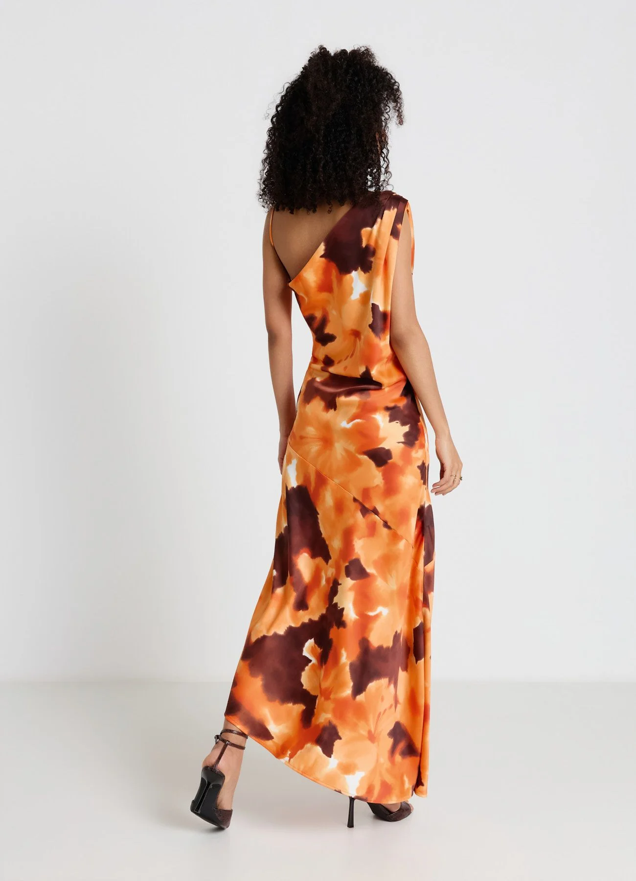 Vestito monospalla similsatin con stampa tie-dye - Image 2