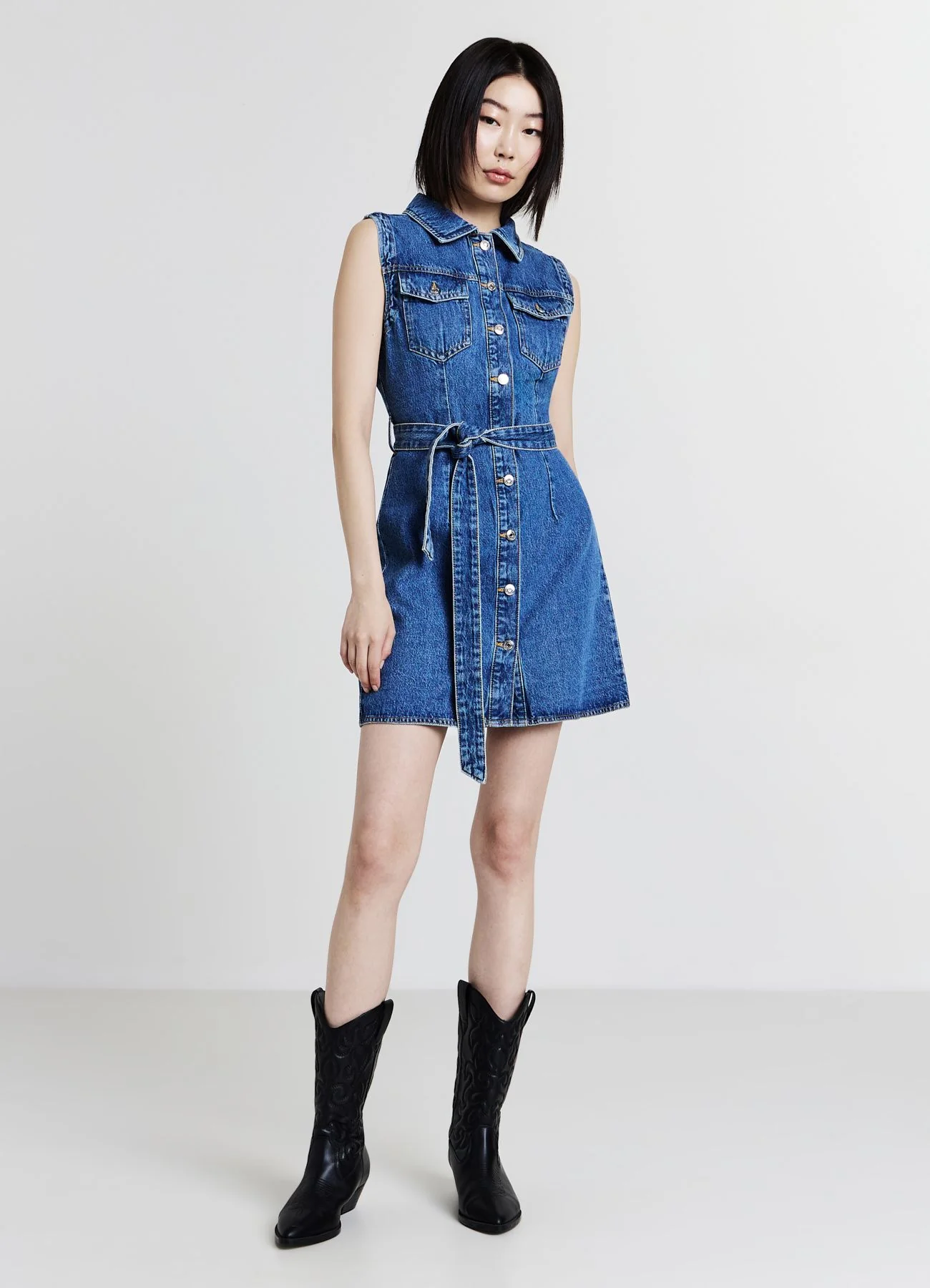 Vestito smanicato in denim - Image 3