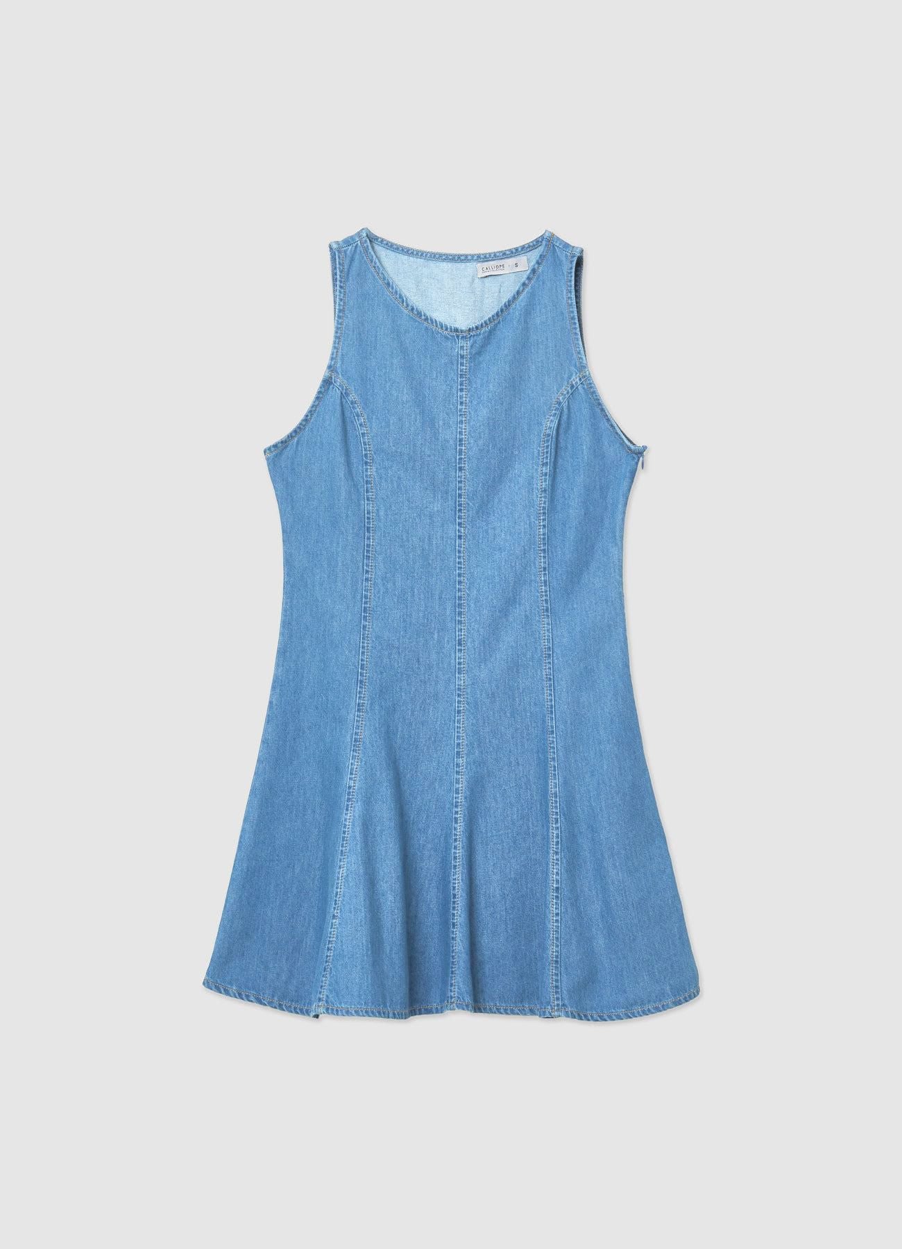 Vestito smanicato in denim con zip laterale - Image 4
