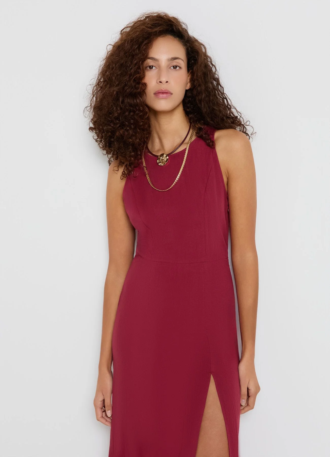 Vestito tubino midi smanicato con scollo tondo - Image 2